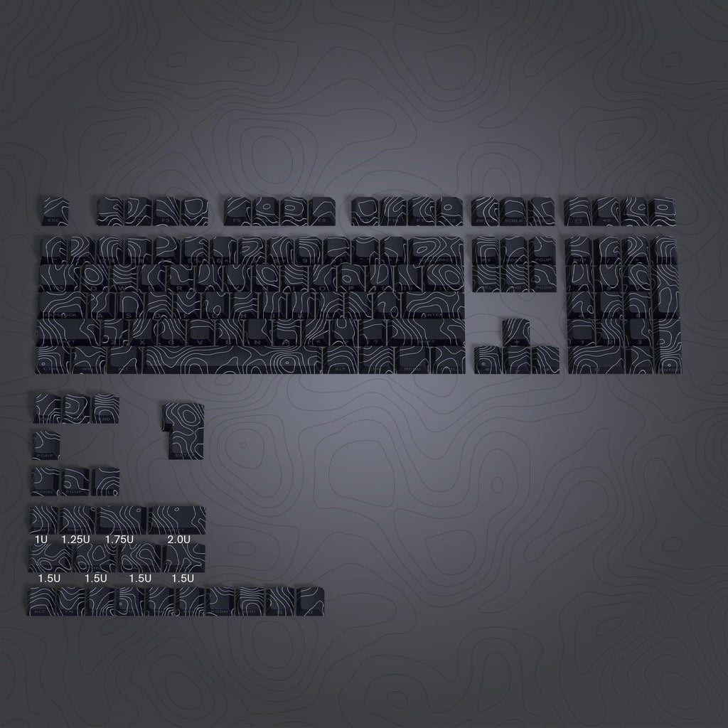 dagaladoo Black Topographic keycaps Double Shot PBT keycaps Shine Through Keyboard Keys Side Printed Key caps Cherry Profile Custom keycap Set for100%, 75%, 65%, 60% US Layout Mechanical Keyboard