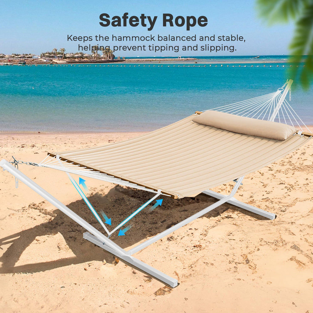 SUPERJARE Hammock with Stand, 2 Person Quilted Outdoor Hammock, Detachable Pillow & Bamboo Spreaders, Portable Hammock with Carrying Bag, Heavy Duty Stand, Perfect for Outside, Patio, Aqua Blue