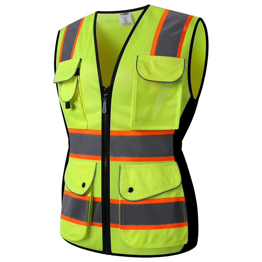 JKSafety Women Hi-Vis Reflective Safety Vest | Neon Color body Sewed Reflective Strips Breathable Lightweight ANSI Compliant