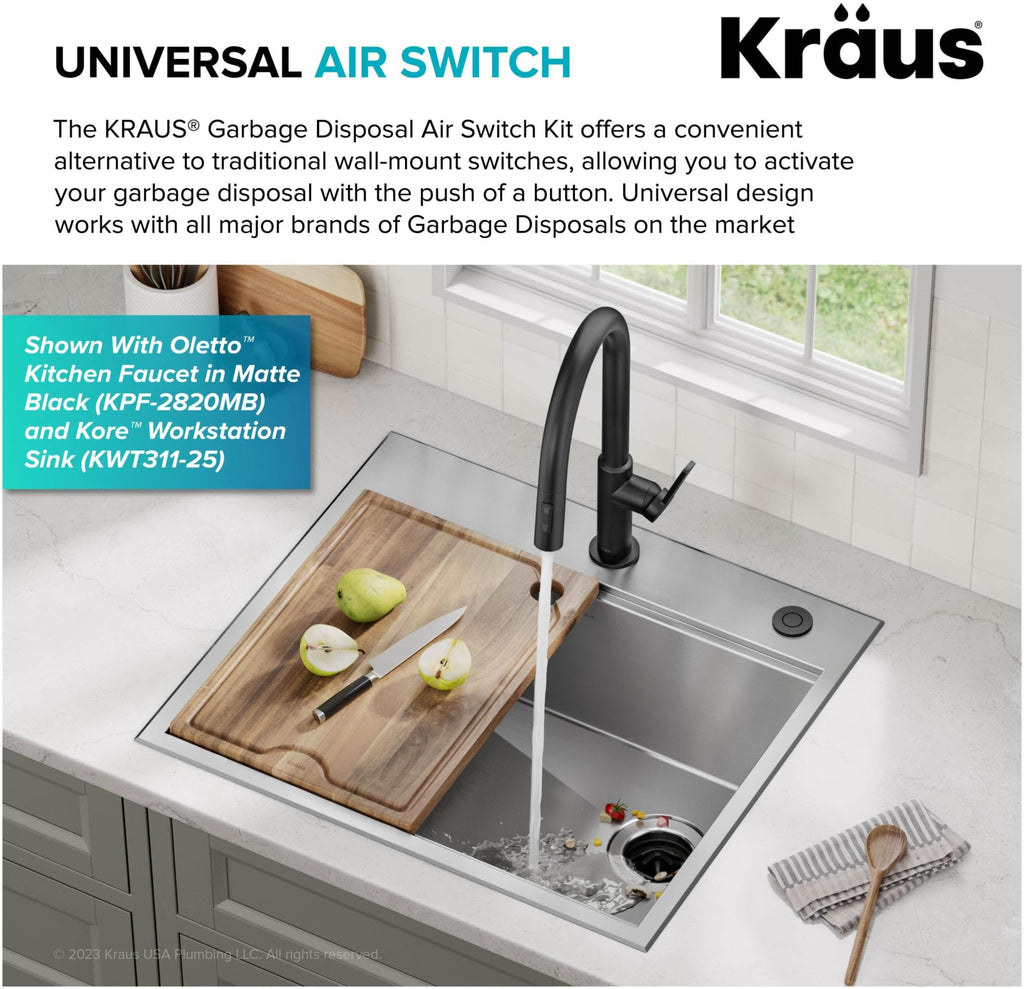 KRAUS Garbage Disposal Air Switch Kit with 2 Flat-Top Push Buttons in in Spot-Free Stainless Steel and Brushed Brass, AC Adapter, Power Cord, and Air Tube Included, KWDA-200BB