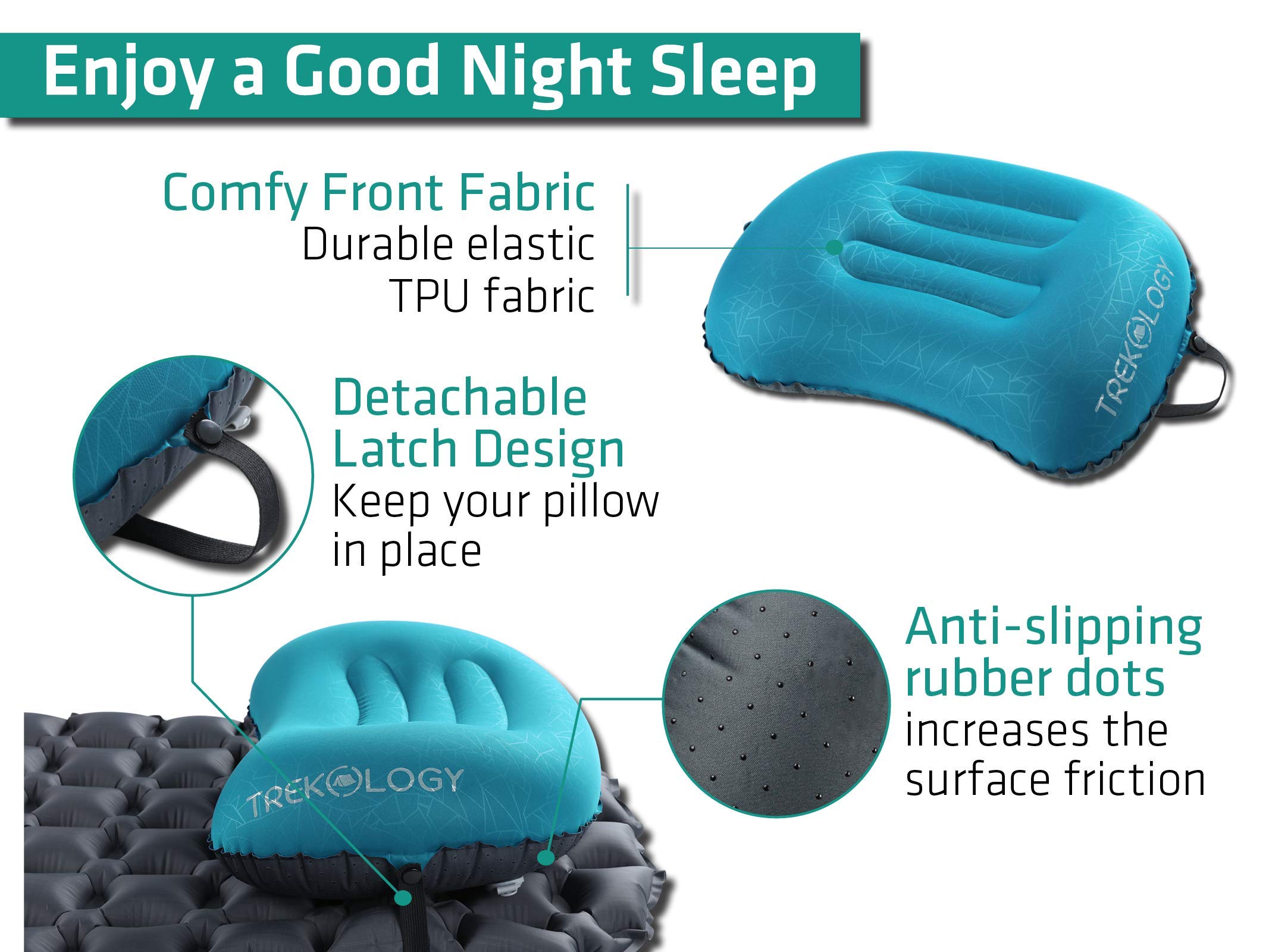 TREKOLOGY Ultralight Inflatable Camping Travel Pillow - ALUFT 2.0 Compressible, Compact, Comfortable, Ergonomic Inflating Pillows for Neck & Lumbar Support While Camp, Hiking, Backpacking