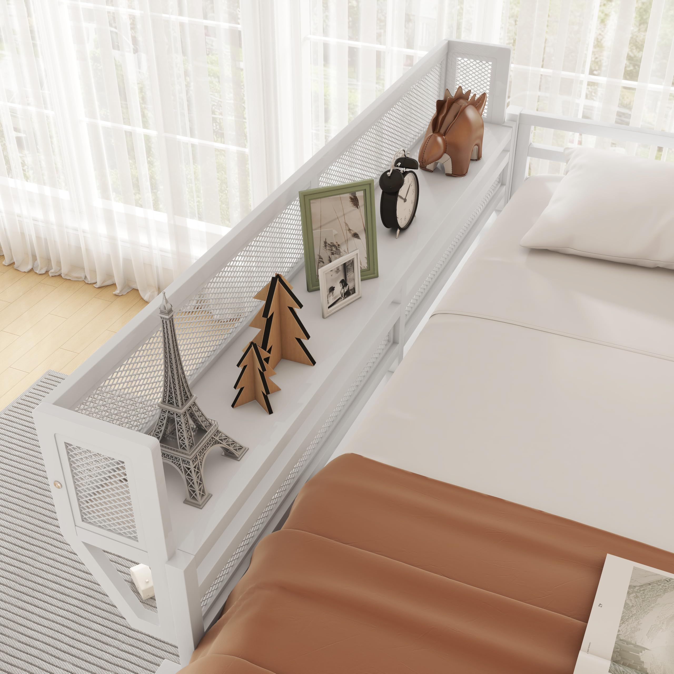Mirightone Full Size Loft Bed with Stairs, Metal Loft Beds, High Loft Bed Frame with Storage Shelves, Lofted Full Bed with Wardrobe for Kids and Teens, No Box Spring Needed (Black)