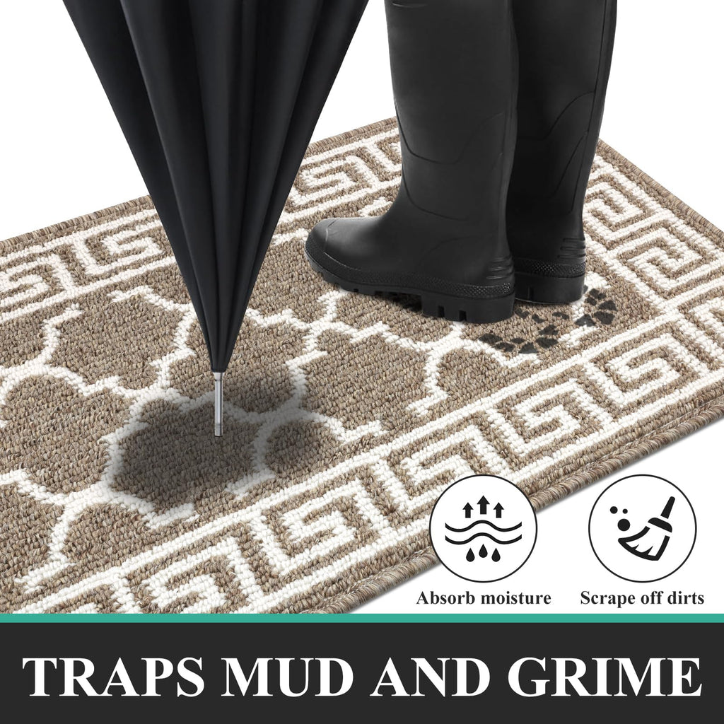 Pauwer Door Mat Indoor Entrance 20"x60" Absorbent Dirt Trapper Welcome Mats for Front Door Washable Entryway Rugs Ultra Thin Doormat Non Slip Runner Rugs for Hallway Kitchen Laundry Room, Beige