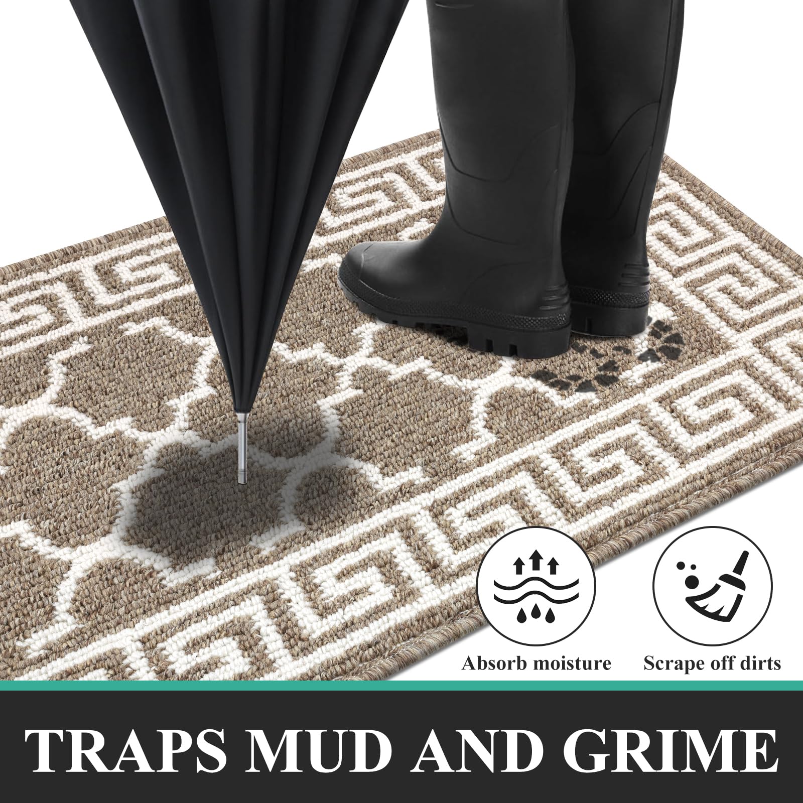 Pauwer Door Mat Indoor Entrance 20"x60" Absorbent Dirt Trapper Welcome Mats for Front Door Washable Entryway Rugs Ultra Thin Doormat Non Slip Runner Rugs for Hallway Kitchen Laundry Room, Beige