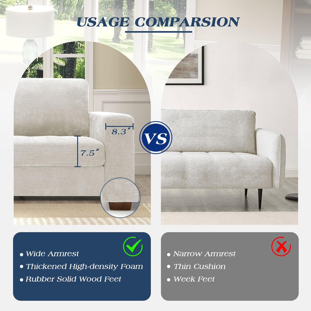 WorthFurni Sofas for Living Room, Chenille Loveseat Couch Set, Small Sofa, 3 Seater Sofa, USB Charging, Removable Sofa Cover,Solid Wood Frame, Easy to Install(70inch,Beige)