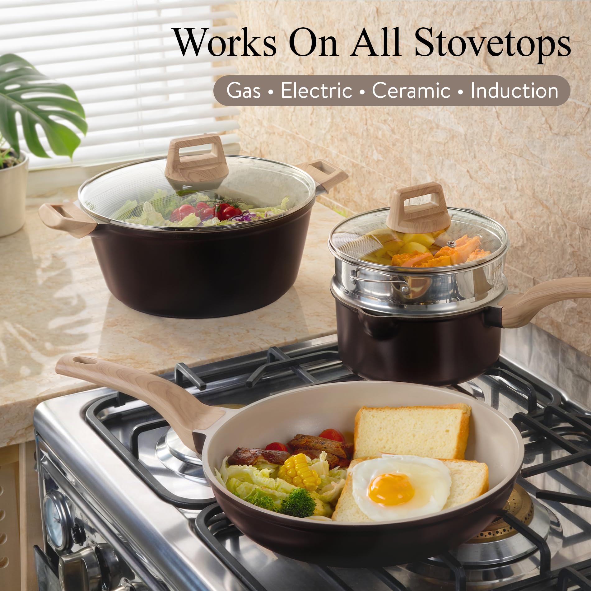 CAROTE 21pcs Pots and Pans Set Nonstick, Cookware Set Black Induction Kitchen Cooking Set w/Frying Pans & Saucepans(PFOS, PFOA Free)