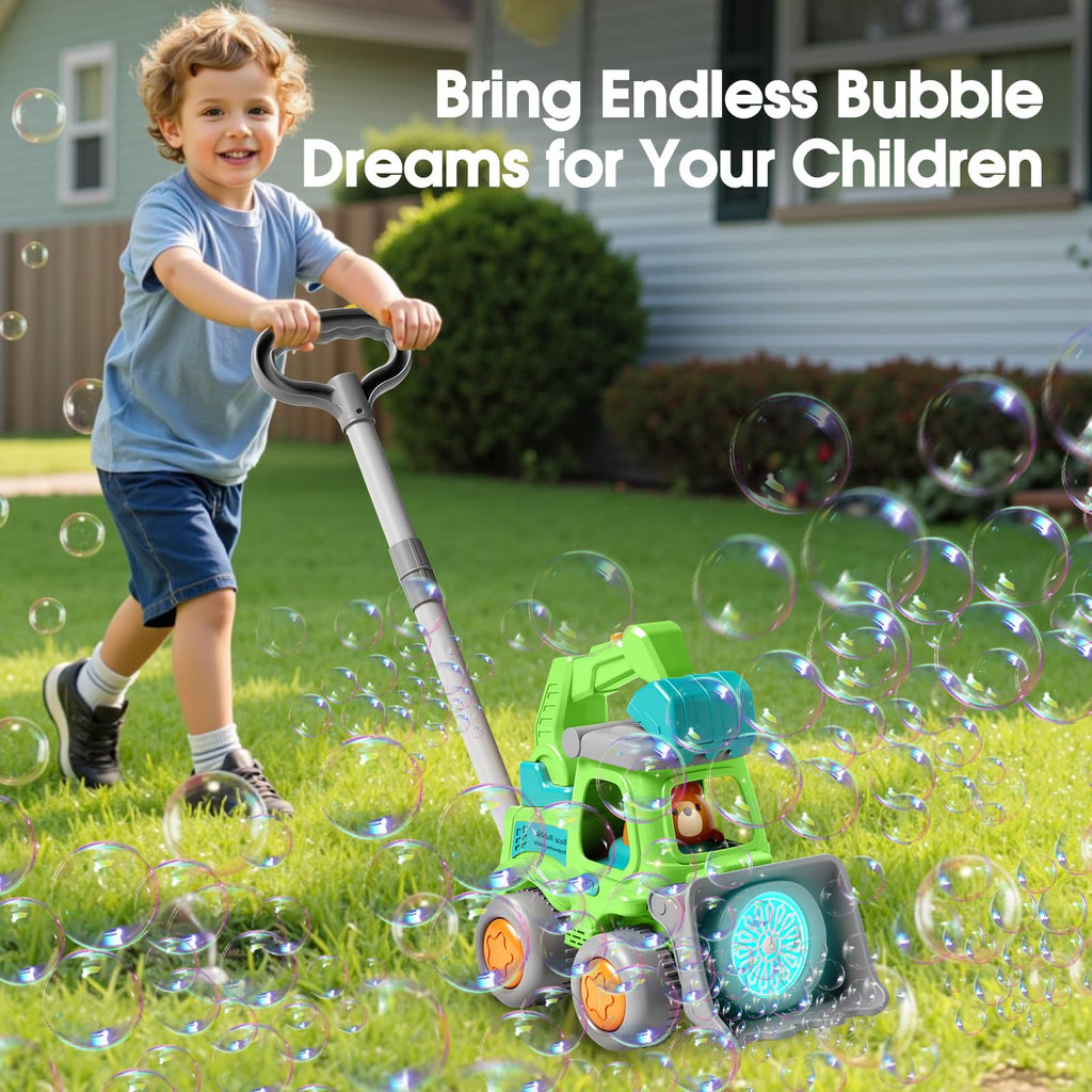 Bubble Lawn Mower Toddler Toys,Engineering Car Bubble Machine Maker Blower Kids Toy Cart,Ideal Gifts for 1-4 Year Old Boy,Girl,Grill Outdoor Child Party Toys with 6X Bubbles Solution Refills,Green