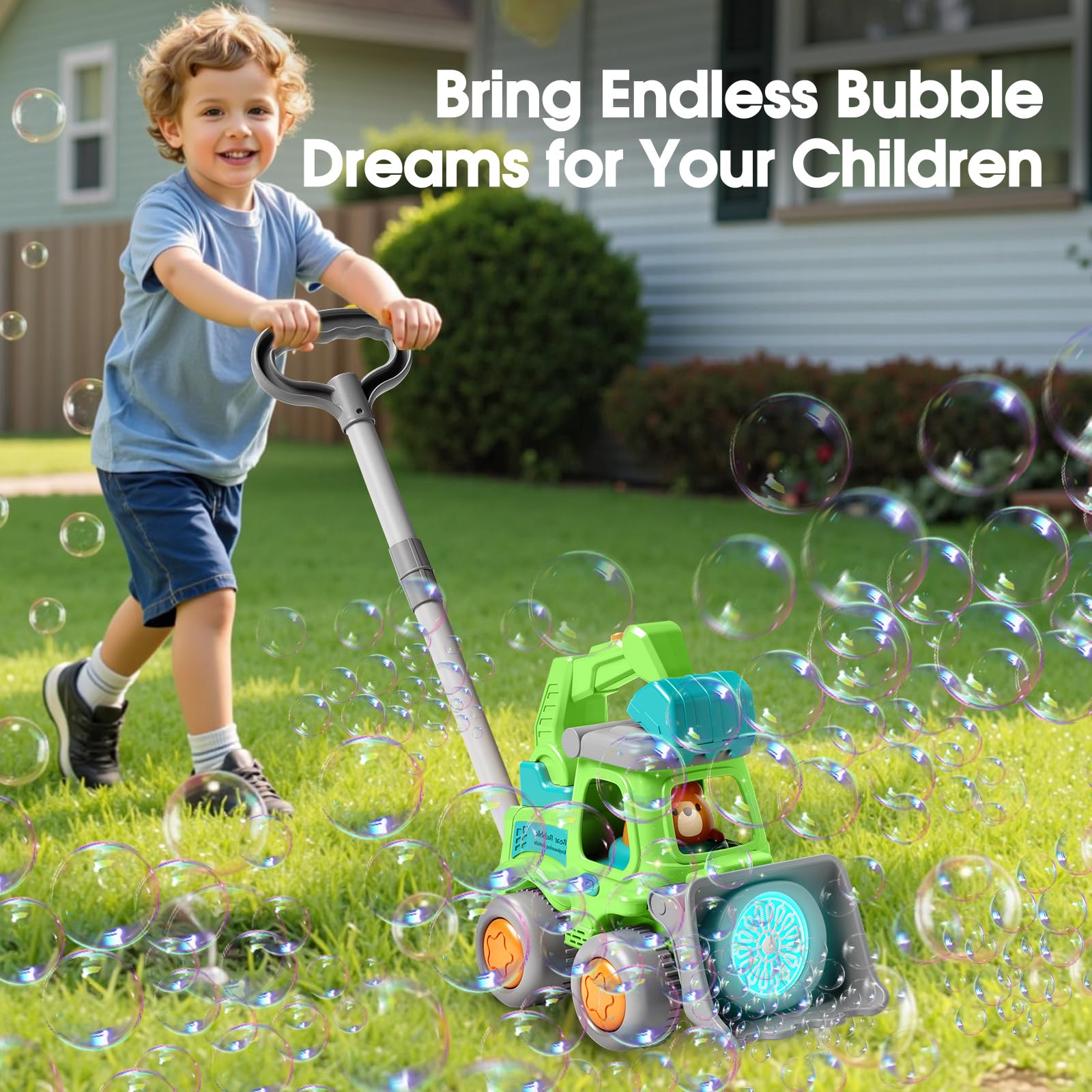 Bubble Lawn Mower Toddler Toys,Engineering Car Bubble Machine Maker Blower Kids Toy Cart,Ideal Gifts for 1-4 Year Old Boy,Girl,Grill Outdoor Child Party Toys with 6X Bubbles Solution Refills,Green