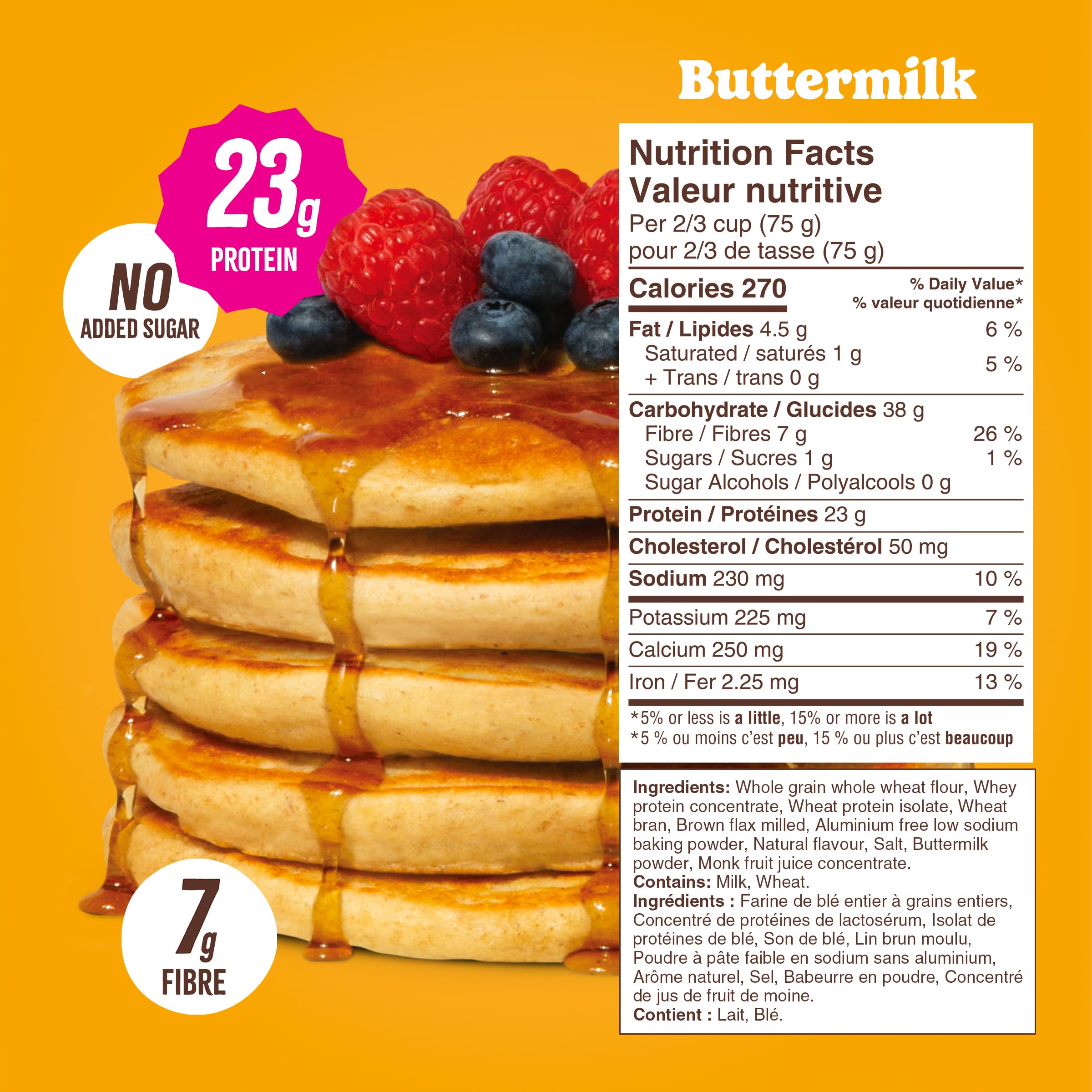 Flourish Protein Pancake & Waffle Mix, with Whey Protein & Flax Seed, No Added Sugar, High in Protein & Fiber - Just Add Water - Birthday Cake Flavour 16oz (2 pack)