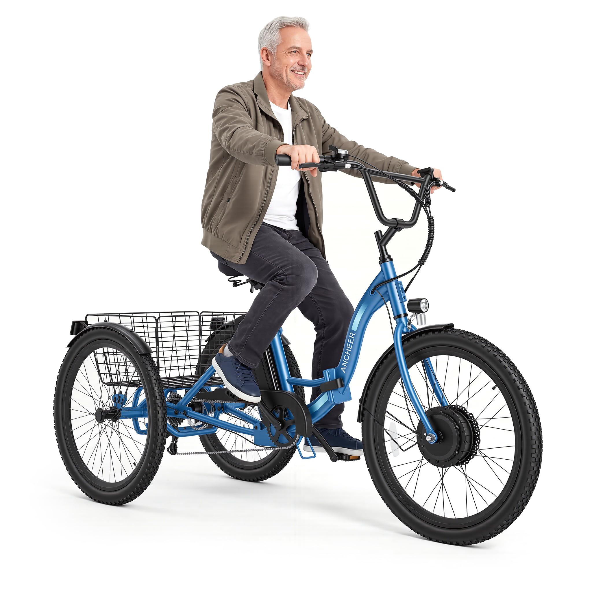 ANCHEER Electric Tricycle for Adults, Peak 600W Folding Electric Trike, 24" 499Wh Ebike for Seniors, 15.5MPH Electric Bike, Removable Battery, 3 Wheel, LCD, Rear Differential, Basket