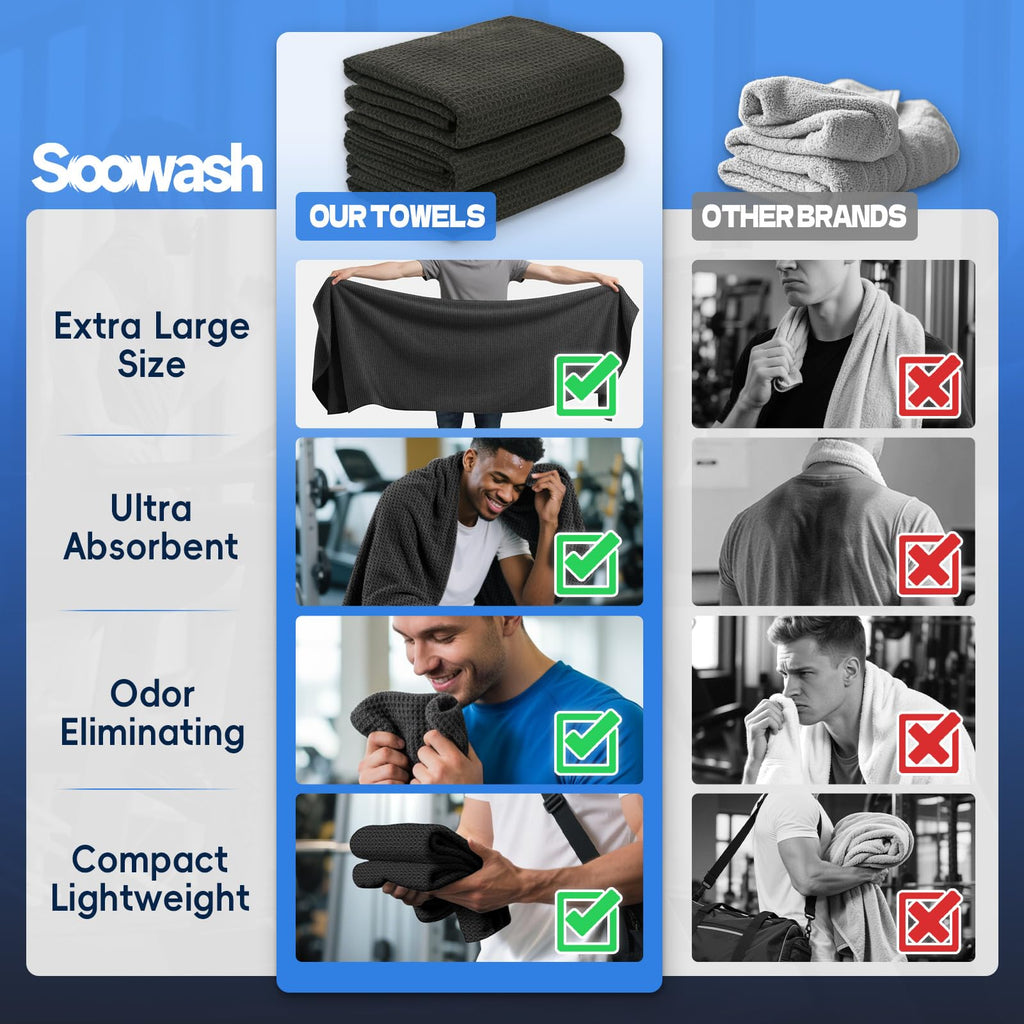 Microfiber Gym Towels for Showering Working Out Quick Dry Negative ions Large Middle Small Sizes Lightweight Gym Towel for Men Women Tennis Sports Towels for Body Hot Yoga Fitness Essentials