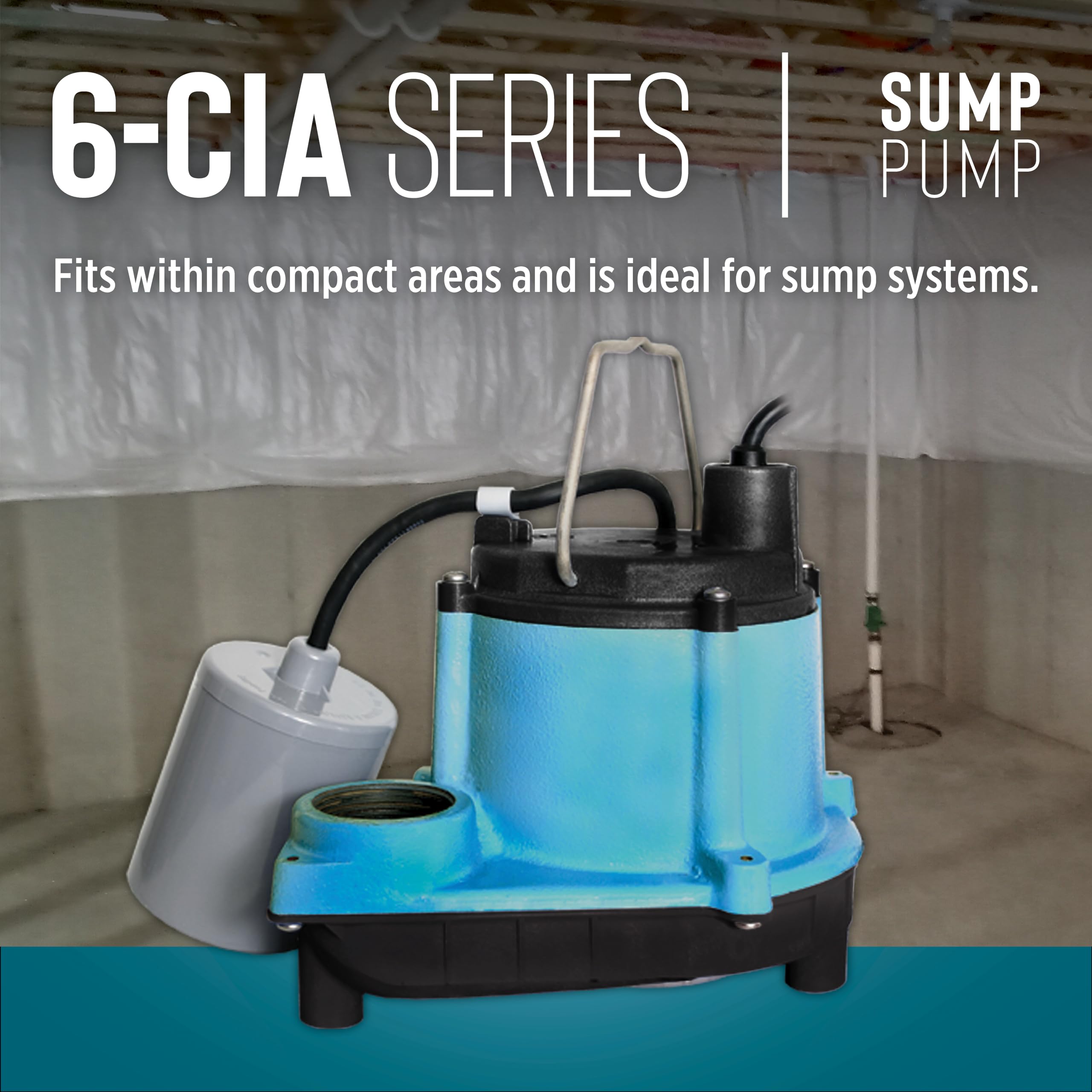 Little Giant 6-CIA 115 Volt, 1/3 HP, 2760 GPH Cast Iron Automatic Submersible Sump Pump with Integral Diaphragm Switch for Sump Systems, 10-Ft. Cord, Blue, 506158