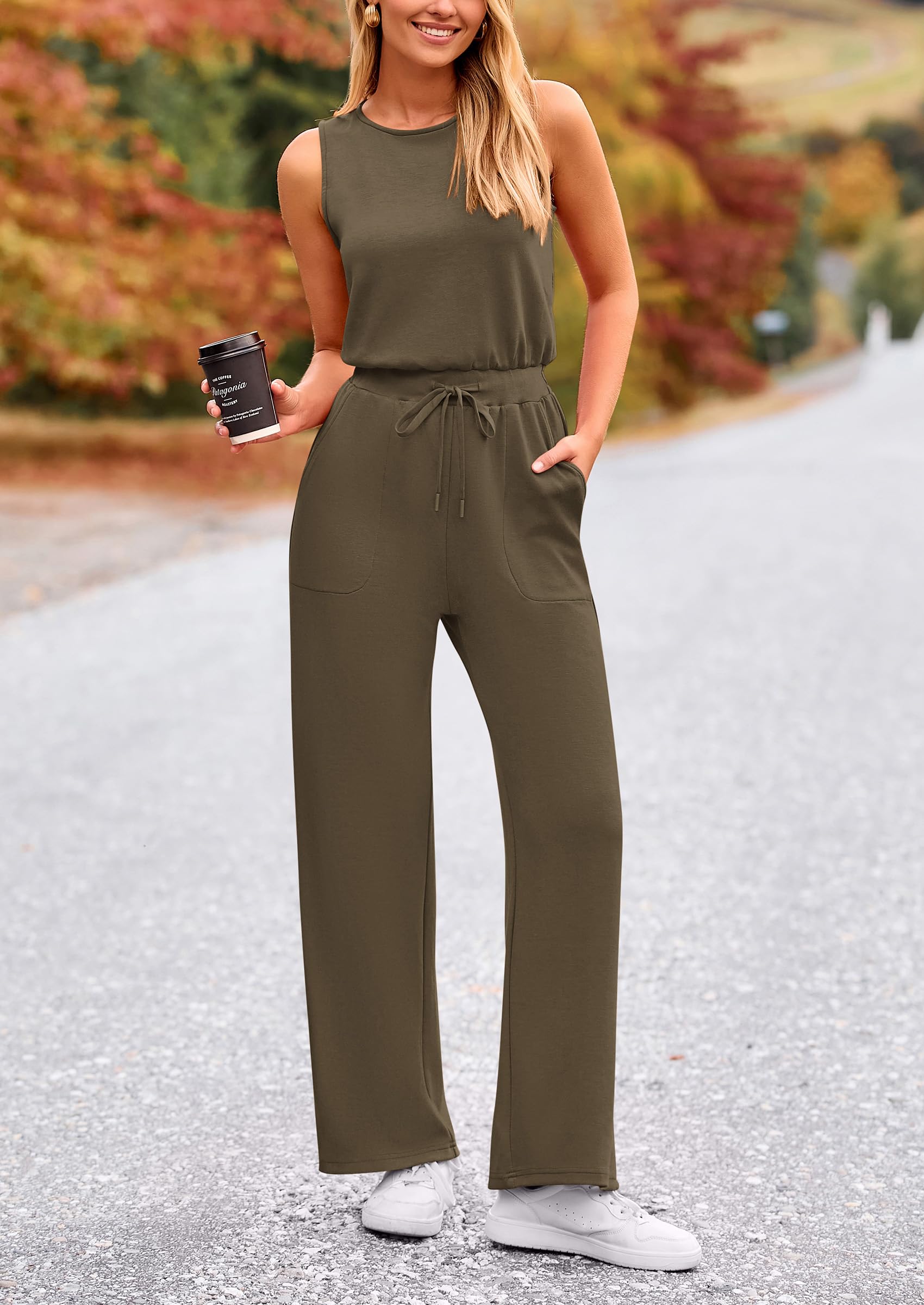 PRETTYGARDEN Jumpsuits for Women Casual 2026 Summer Sleeveless Wide Leg Pants Rompers One Piece Beach Vacation Spring Outfits