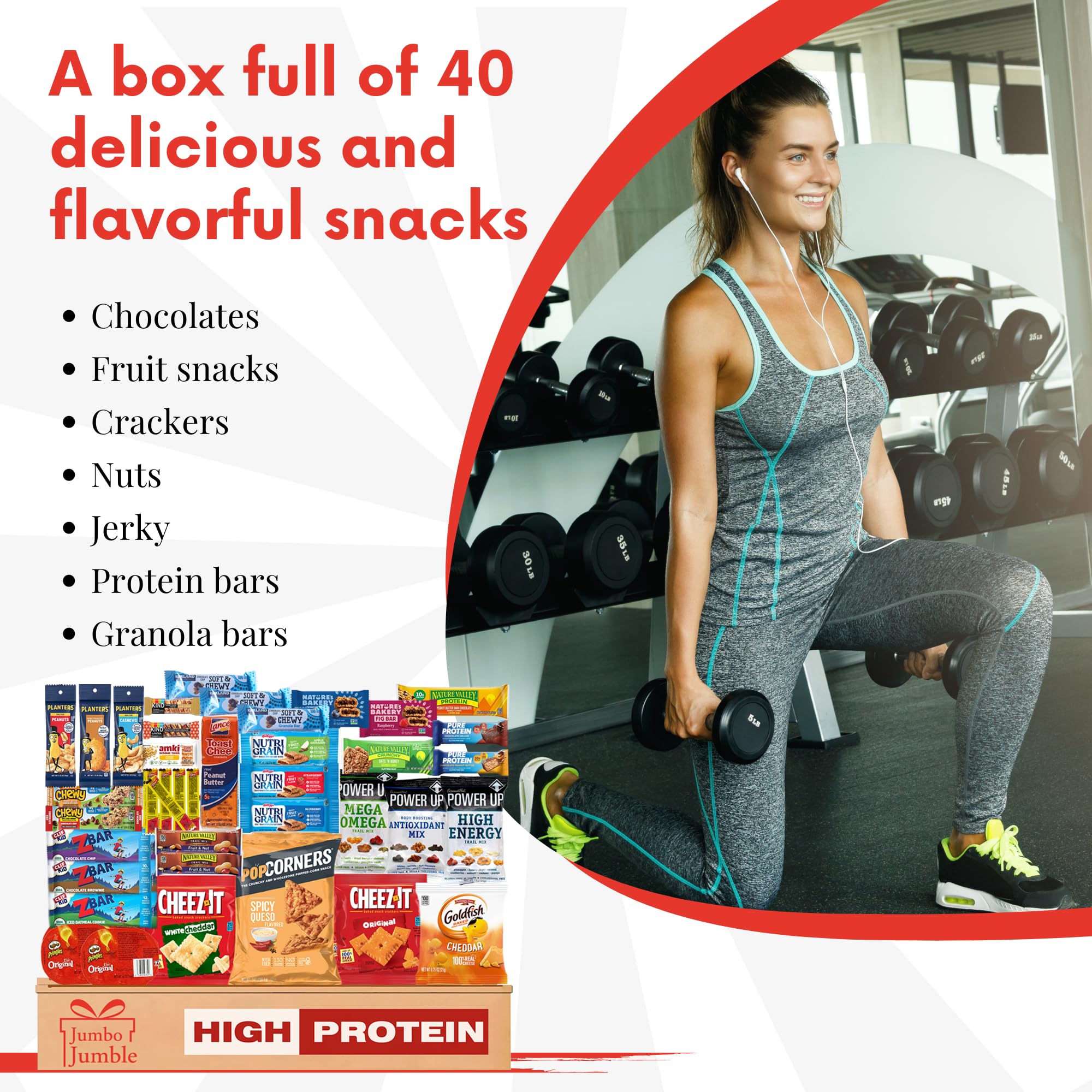 Jumbo Jumble Snack Box (25 Count) Gift Care Package Snacks Variety Pack for Adults Teens Kids Men Women school College Office Birthday (Healthy Set)