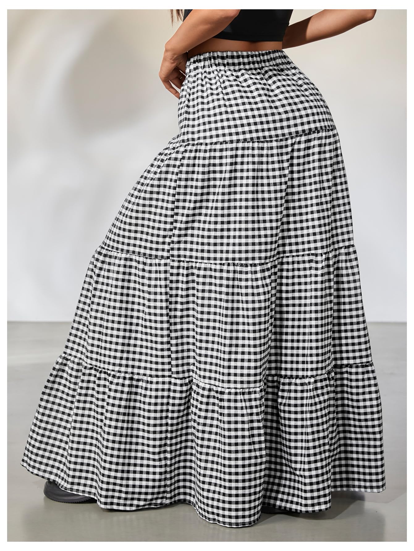 MakeMeChic Women's Plaid Maxi Skirts A Line Ruffle Tiered Layer Y2K Flowy Casual Long Skirts
