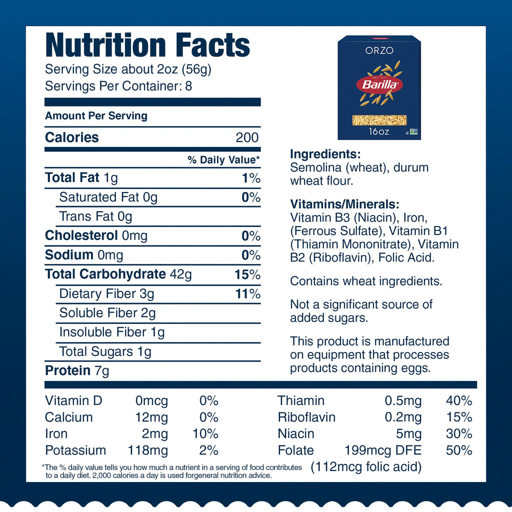 Barilla Orzo Pasta, 16 oz. Box - Non-GMO, Made with Durum Wheat Semolina - Kosher Certified
