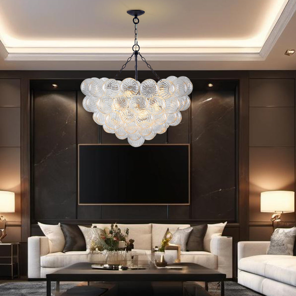 Longree Bubble Glass Ball Chandelier White 20" Dia Pendant Light | Swirled Glass Globe, for Dining Room Kitchen Bathroom Entry Bedroom