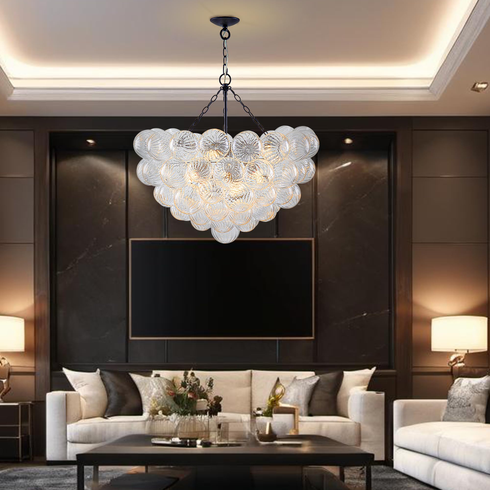 Longree Bubble Glass Ball Chandelier White 20" Dia Pendant Light | Swirled Glass Globe, for Dining Room Kitchen Bathroom Entry Bedroom