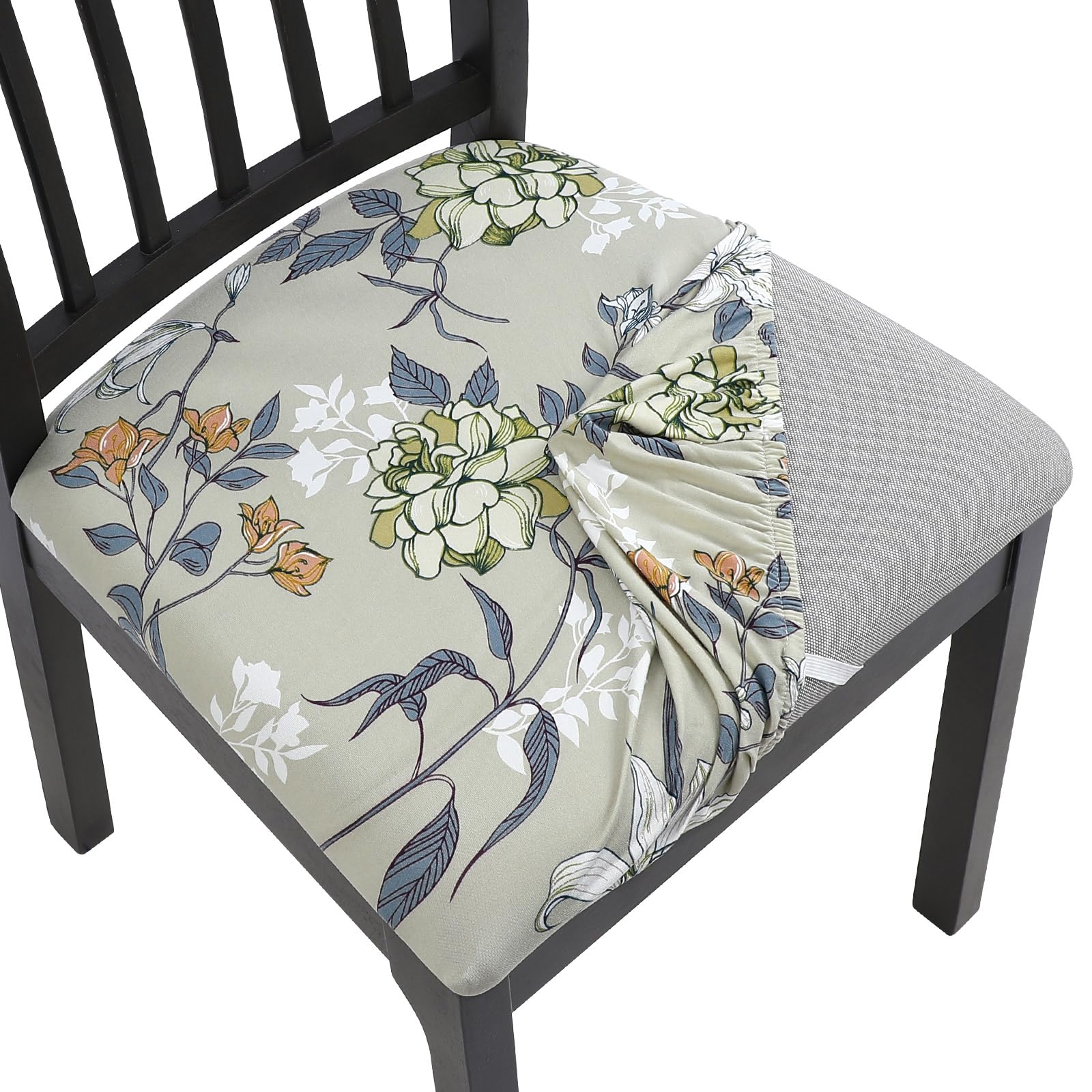 SearchI Seat Covers for Dining Room Chairs Stretch Printed Chair Seat Covers Set of 2, Removable Washable Upholstered Chair Seat Protector Cushion Slipcovers for Kitchen, Office(Ball Flower)