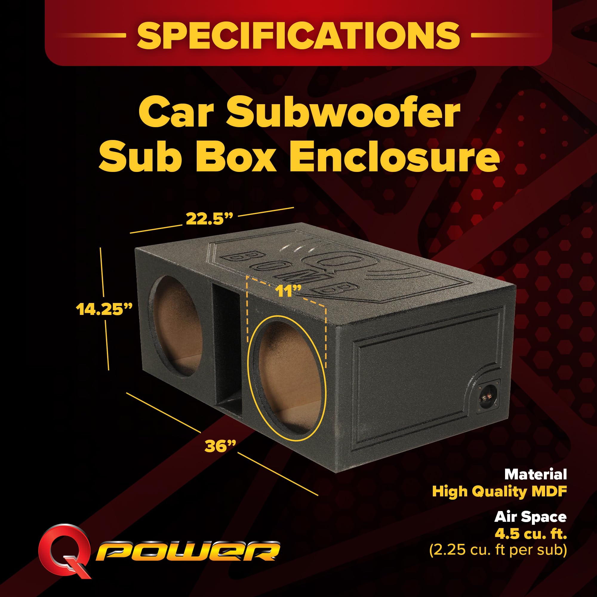 QPower 12 Inch Dual Subwoofer Box, High-Performance Vented Speaker Enclosure, Black - Car Audio and Sound System Accessories - Portable Equipment for Subwoofers