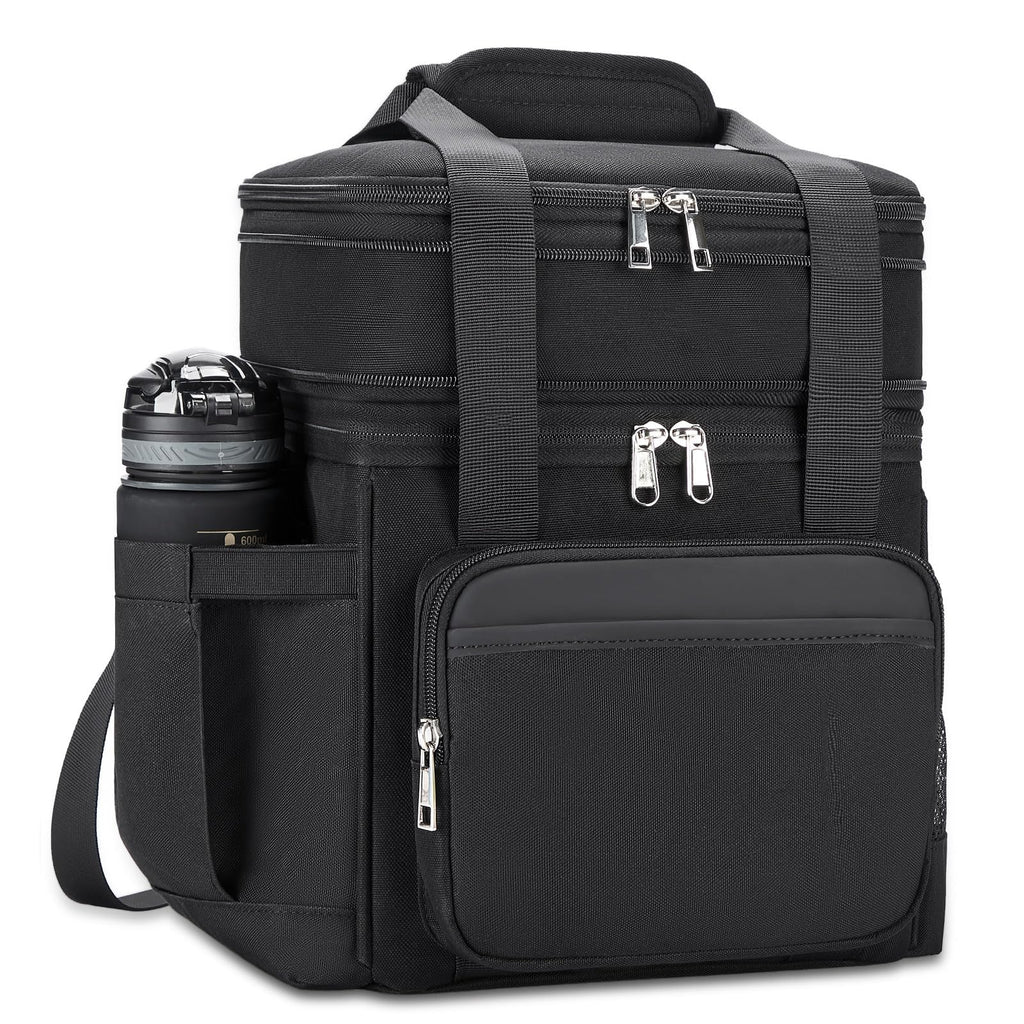 holuxer Insulated Lunch Bag & Lunch Box for Men - Double Deck Reusable Lunch Bag for Women Tote Cooler Bag Leakproof Soft Expandable - Large Lunchbox for Work/Adult/Picnic/Outdoor (Black，15L)