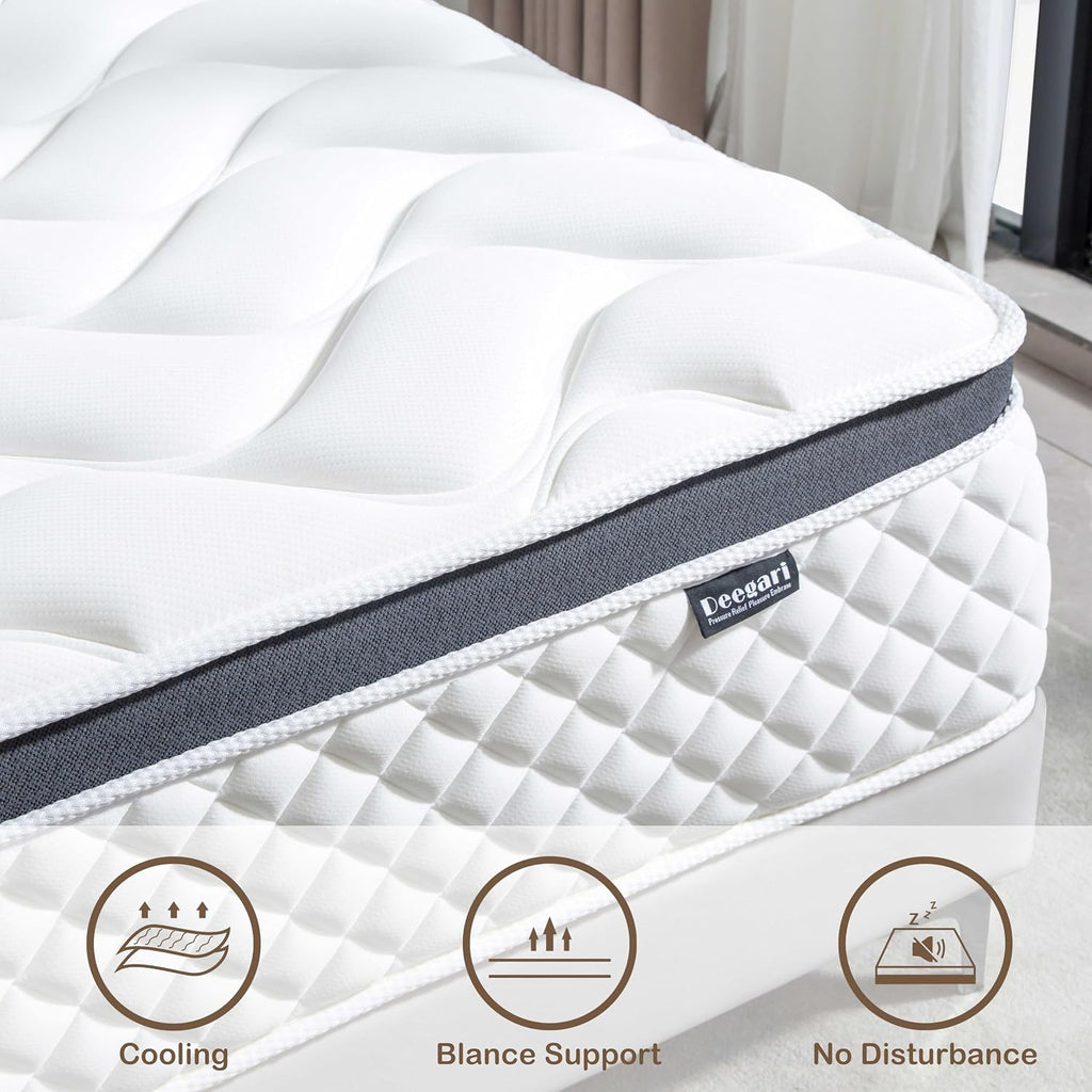 Deegari King Mattress,12 Inch King Size Mattress in a Box,Gel Memory Foam and Innerspring Hybrid Mattresses with Individual Pocket Spring for Motion Isolation,Pressure Relief,Medium Firm Feel