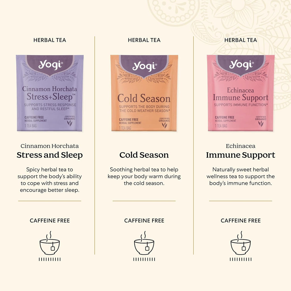 Yogi Organic Sampler Gift Box-5 Tea Bags per Flavor (45 Tea Bags)-Delicious Wellness Immunity Teas-9 Herbal Teas-Caffeine-Free Tea Variety Pack-Tea Gift Set