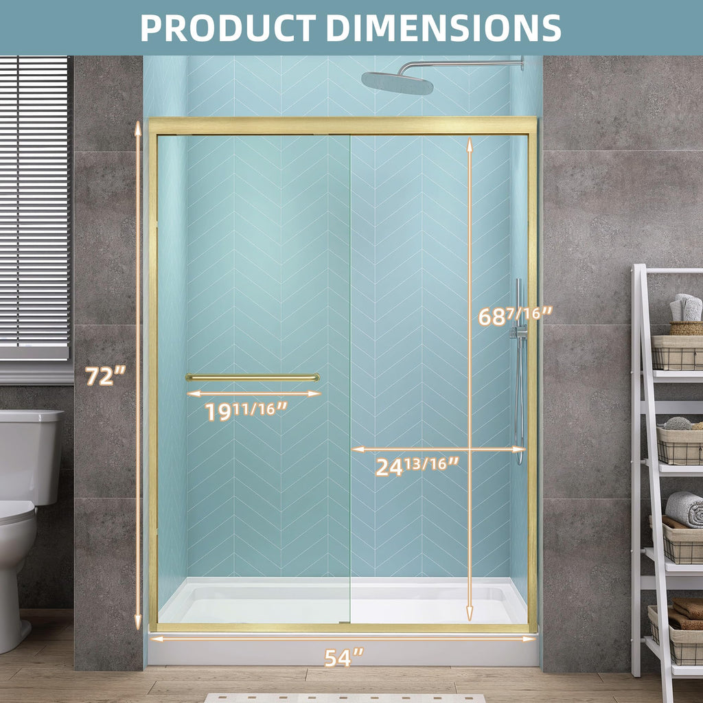 GETPRO Shower Door Sliding 44-48 in. W x 72 in. H Semi-Frameless Bypasss Double Sliding Doors for Shower,1/4 inch Clear Tempered Walk-in Shower Glass Door Brushed Nickel