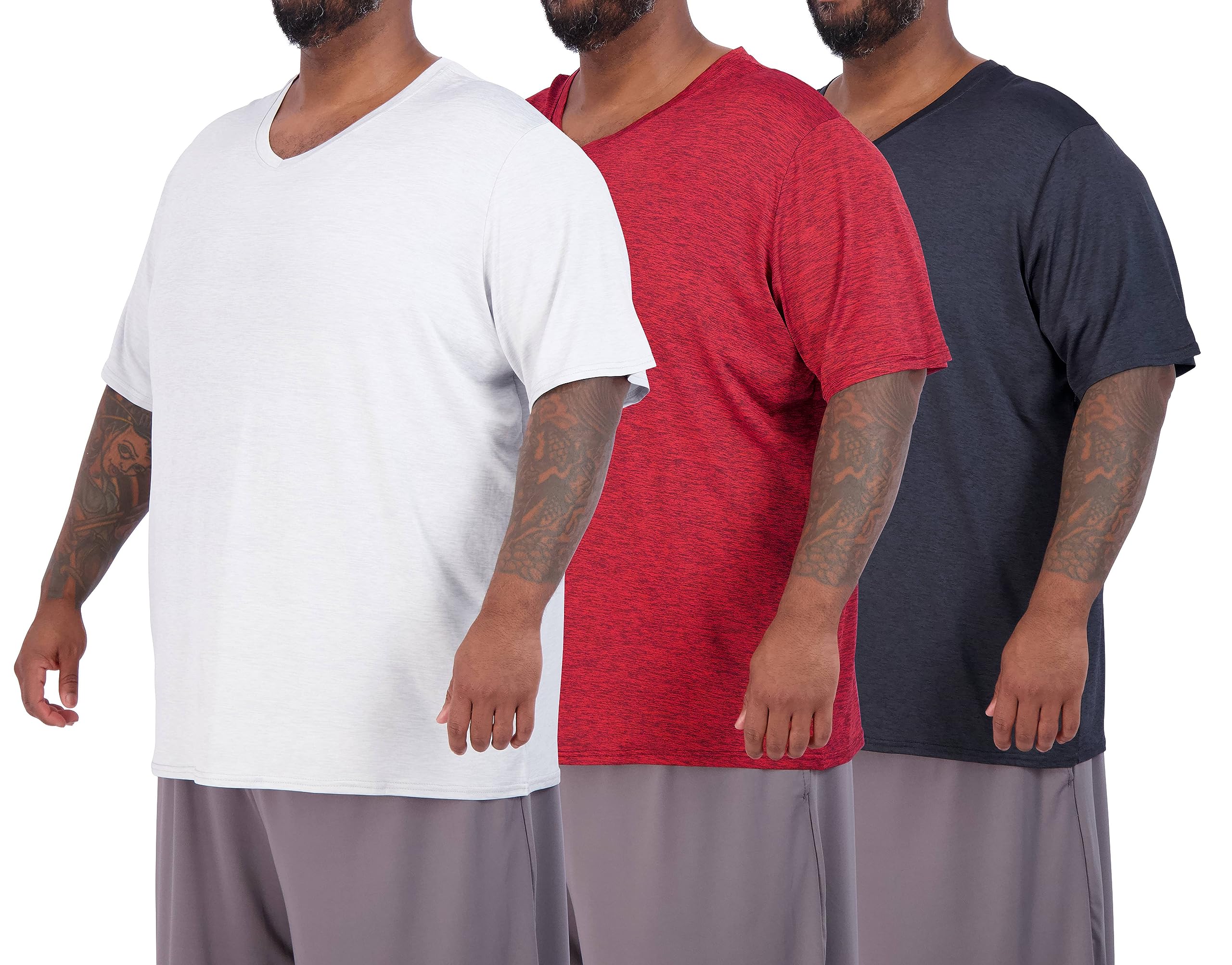 Real Essentials 3 Pack: Men's Big & Tall Short Sleeve V-Neck Athletic T-Shirt Dry-Fit Workout Shirts Moisture Wicking (3X-5X)