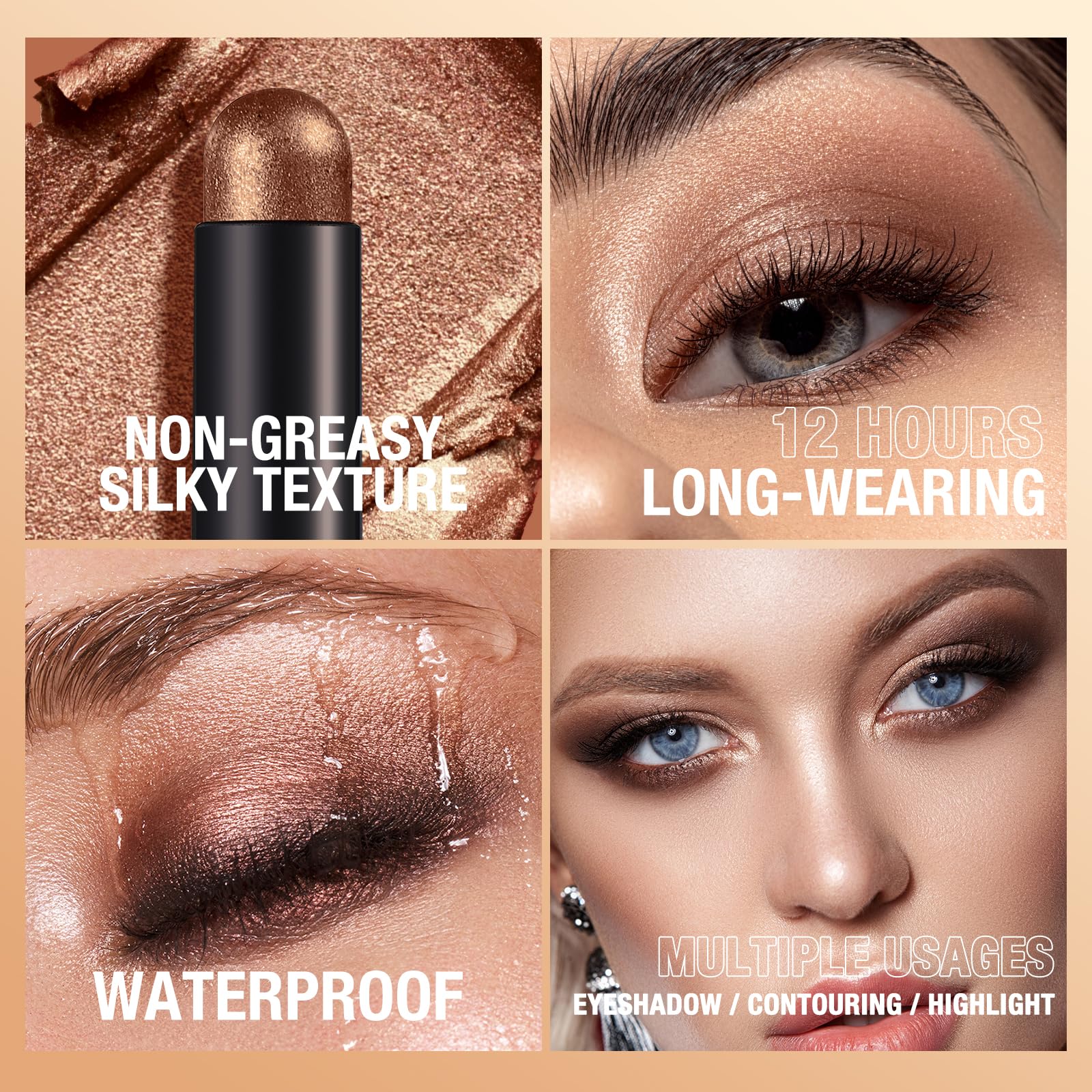 Eyeshadow Stick Set, 2 Colors Matte Professional Bright-Colored Contouring and Highlight Eyeshadow Stick, Cream Waterproof Long Lasting High Pigmented Eye Shadow