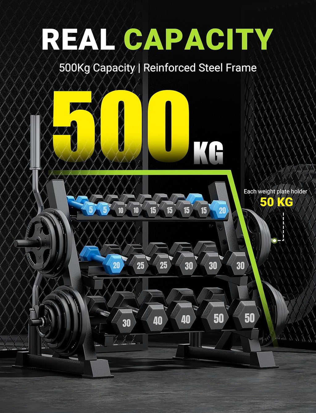 YOLEO Dumbbell Rack Stand Only, 1100LBS Heavy Duty Weight Rack for Home Gym, Adjustable 3-Tier Weight Storage Rack for Dumbbells, Barbells, Kettlebells & Weight Plates, Compact Workout Equipment Organizer
