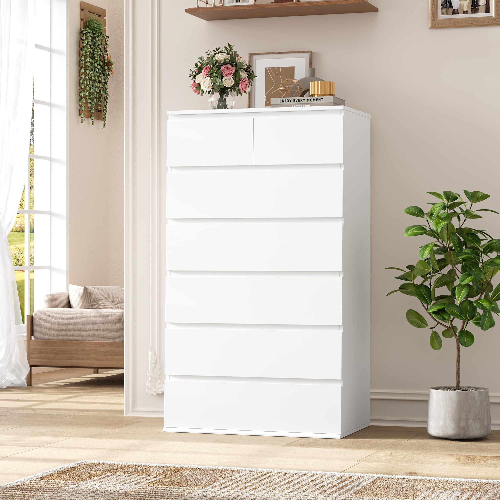 FOTOSOK 7 Drawer Dresser, Black Dresser Tall Dresser, 23.6W x 15.7D x 46.7H in Black Chest of Drawers with Large Storage Space for Home