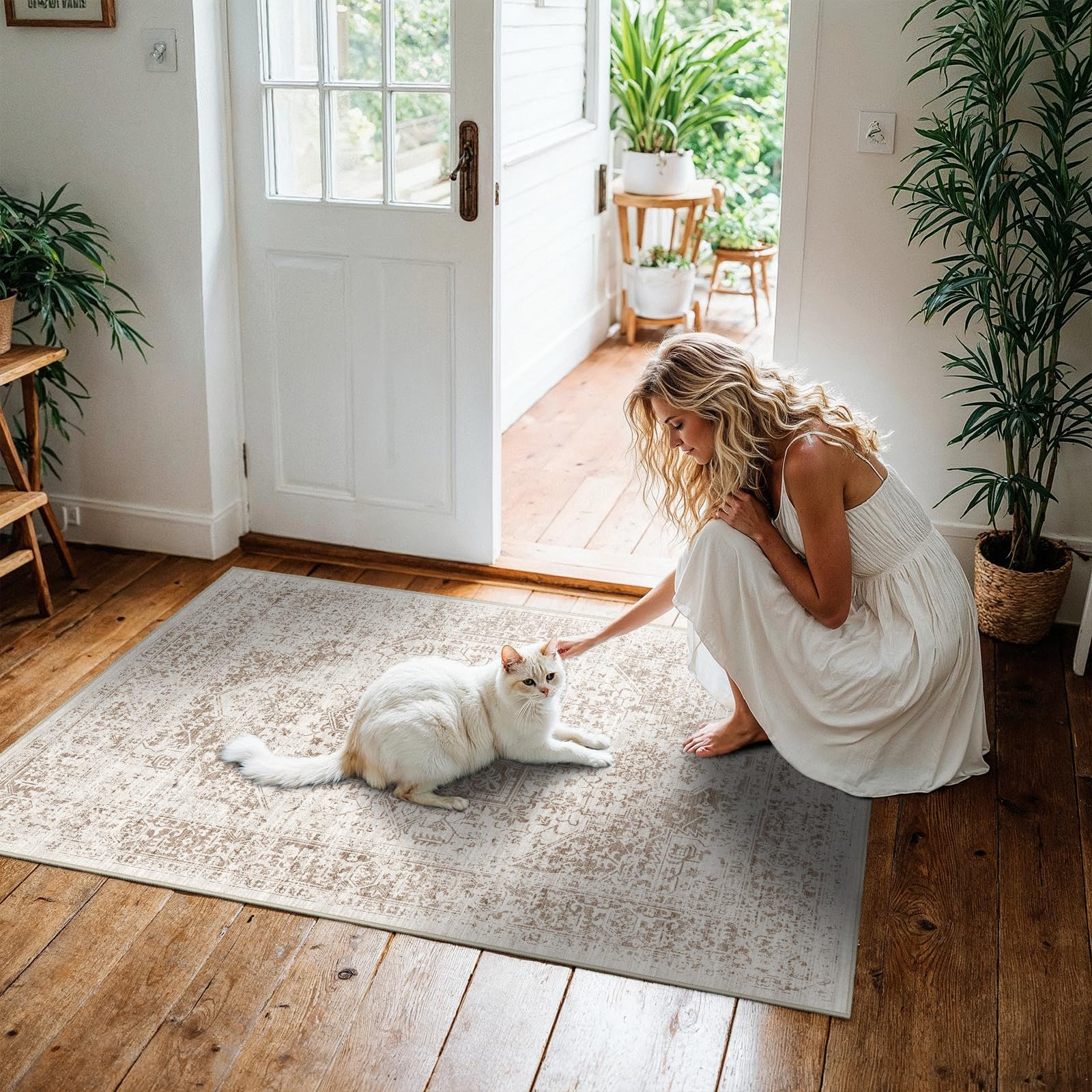 2x5 Washable Kitchen Runner Rug - Soft Low Pile Floral Animal Cat Print Rugs with Non-Slip Backing Waterproof Stain-Resistant Indoor Carpet for Hallway Entryway Bathroom Bedroom (Black)