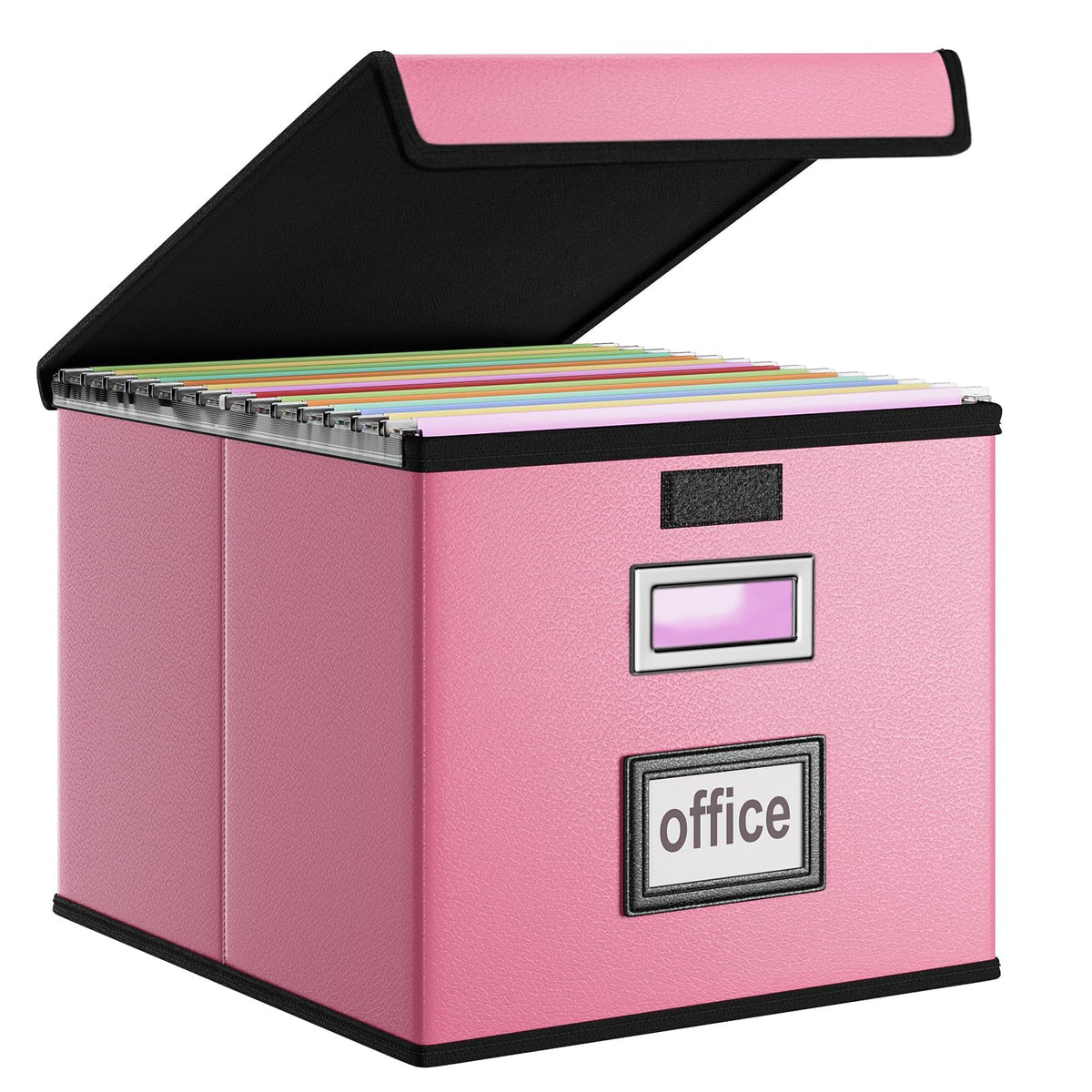 File Organizer Box with Lid, Collapsible Faux Leather Hanging File Folder Box Organizer with Plastic Slides, Decorative Home/Office Filing System Boxes for File and Folders Storage