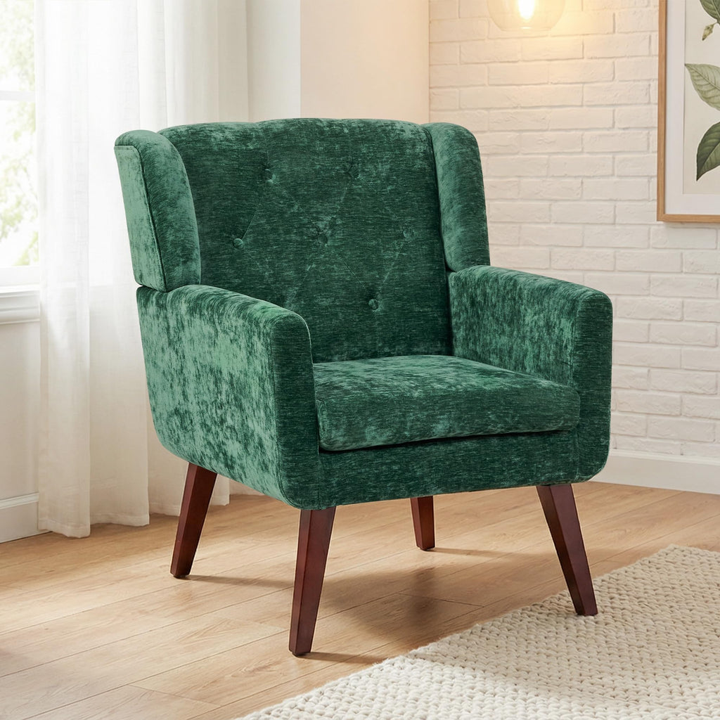 Living&Giving Accent Chair Button-Tufted Upholstered Living Room Chairs Comfy Reading Mid Century Modern with Linen Fabric Lounge Arm for Bedroom (Beige) 29.33D x 28.94W x 34.65H Inch