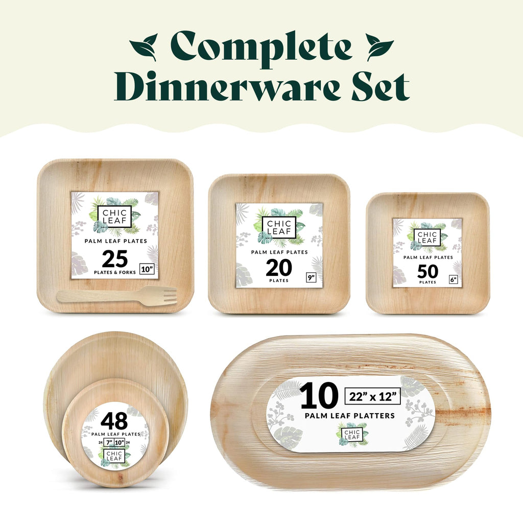 Chic Leaf Palm Leaf Plates - 4 in, 50 Pack, Compostable | Heavy-duty bamboo-style small plates - Use for appetizers & desserts at weddings, parties & picnics
