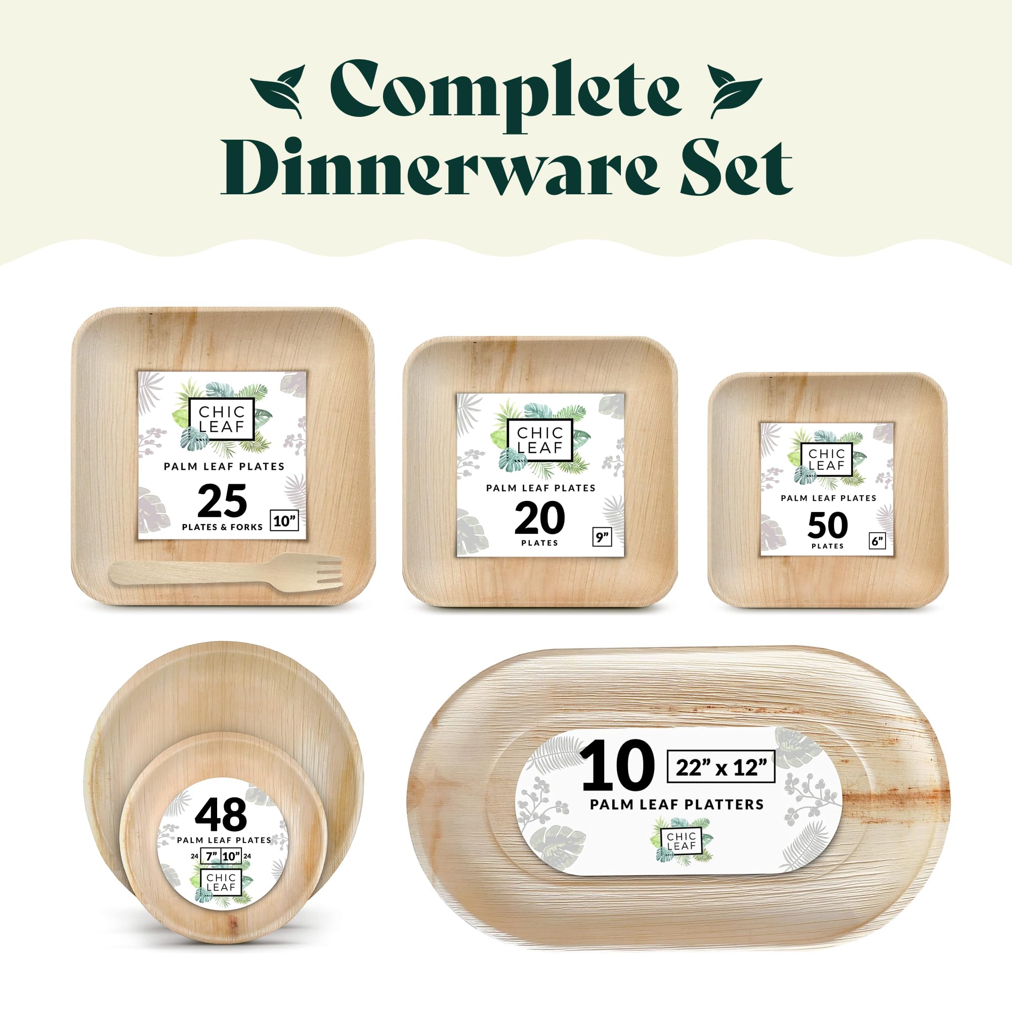 Chic Leaf Palm Leaf Plates - 4 in, 50 Pack, Compostable | Heavy-duty bamboo-style small plates - Use for appetizers & desserts at weddings, parties & picnics