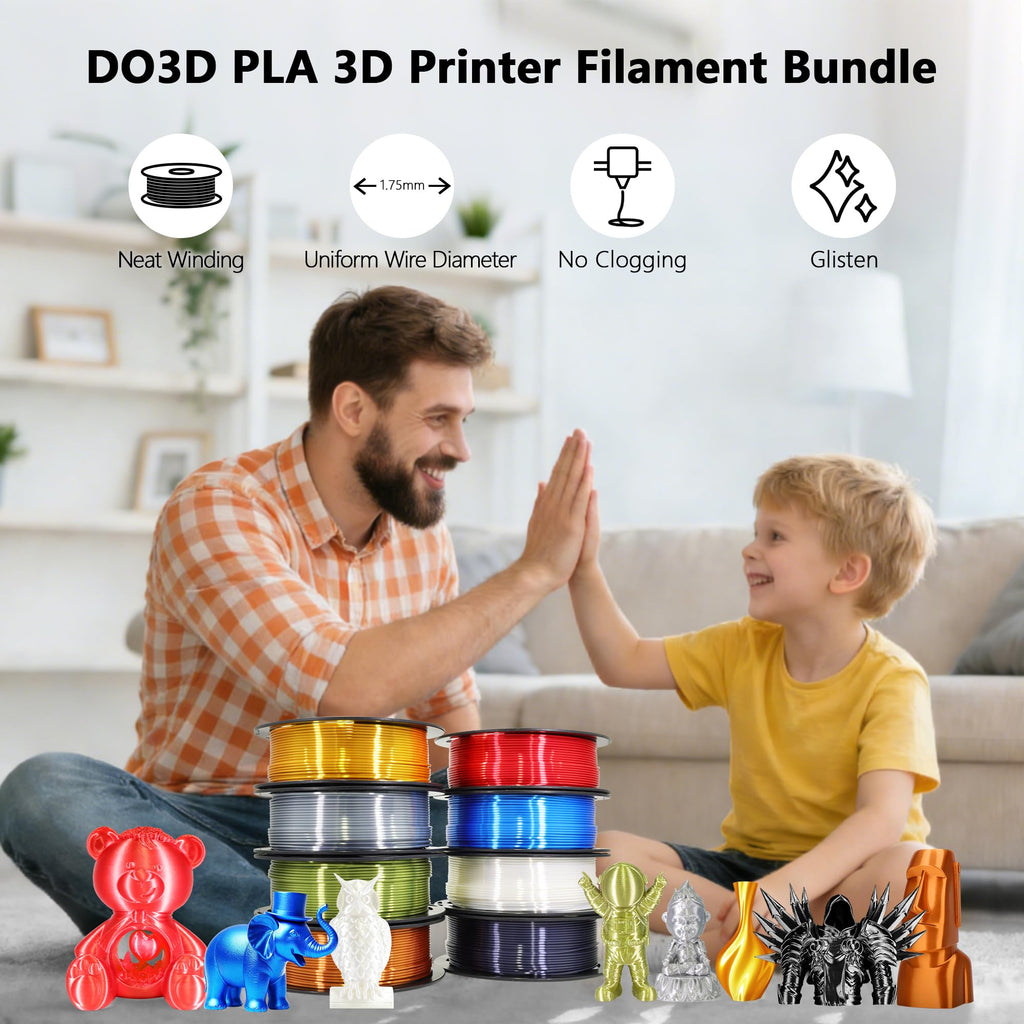 1.75mm PLA 3D Printer Filament Bundle: Glow in Dark Green/Blue/Purple/Rainbow, One Spool Clear Multi Colored, Each Spool 250g, Total 1.25Kg 3D Printing Material, 250g x 5 Spools Glow in Dark PLA