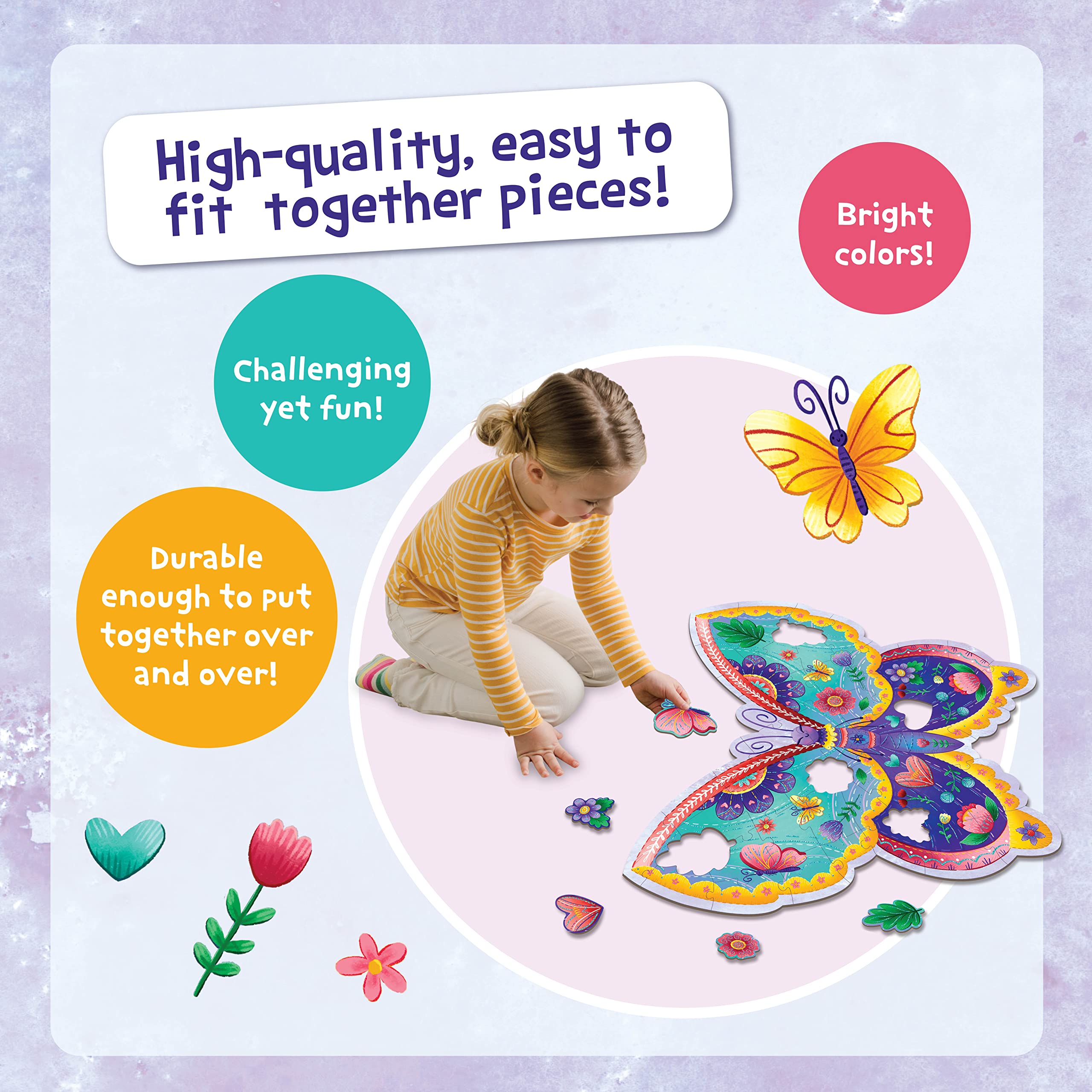 Peaceable Kingdom Shimmery Bunny Shaped 41 Piece Floor Puzzle, 3 feet x 2 feet - Great Easter Basket Stuffers and Easter Gifts for 3 Year Olds, 4 Year Olds & Up