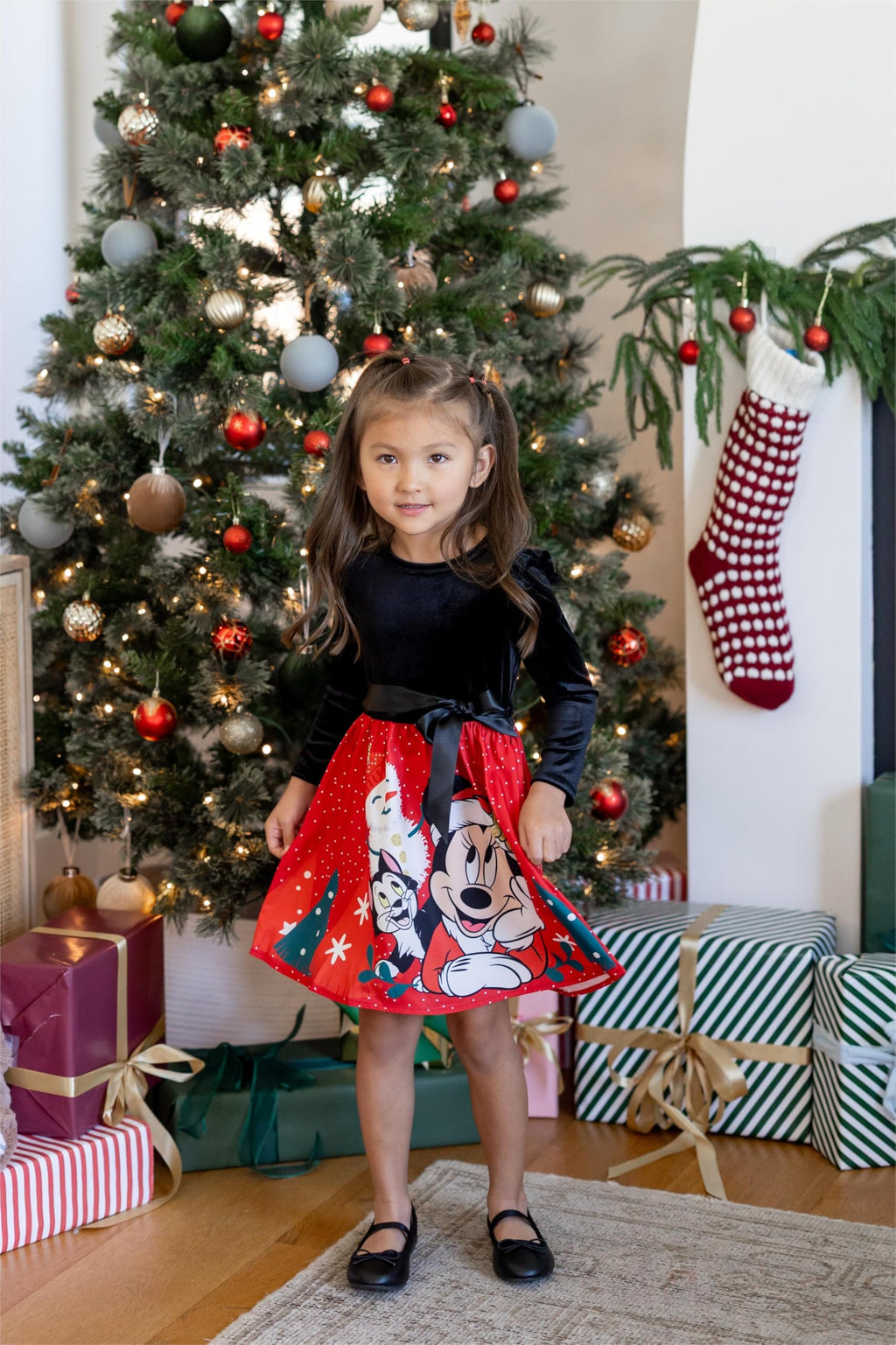 Disney Princess Frozen Elsa Minnie Mickey Stitch Ruffle Sleeve Dress A Line Long Sleeve Kids Clothes Baby to Toddler