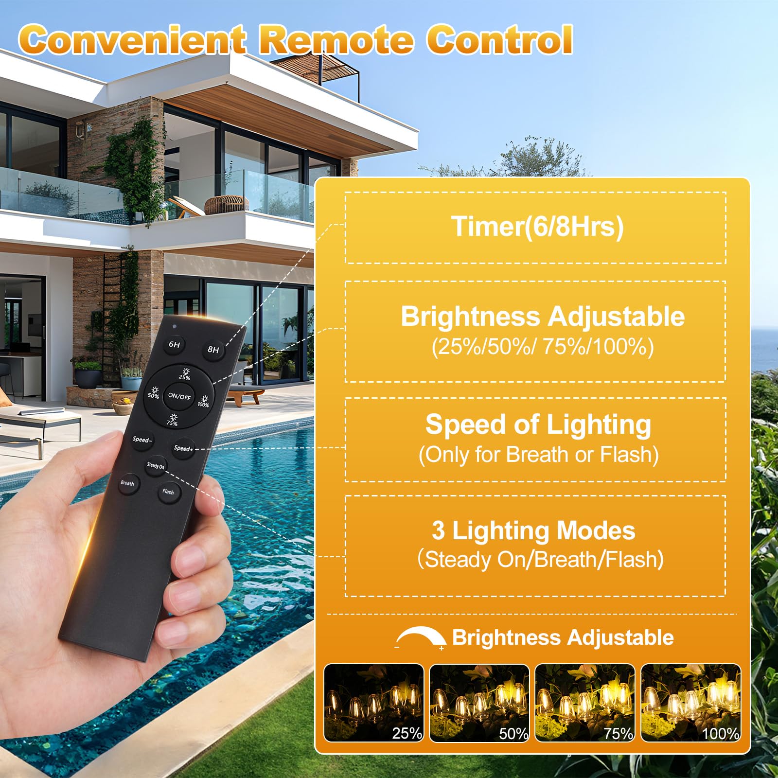 50 FT Solar String Lights for Outside, Solar Powered Outdoor String Lights with 26 Shatterproof Edison Bulbs, Dimmable Patio Lights Waterproof with Remote Timer for Wedding Backyard(Warm White)