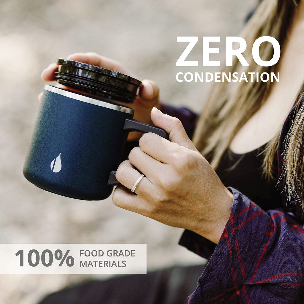 Elemental Insulated Coffee Mug - Triple-Wall Stainless Steel Summit Travel Cup for Hot and Cold Drinks - Thermal Coffee Mug with Lid and Handle for Camping, Office & Travel 12oz - Black