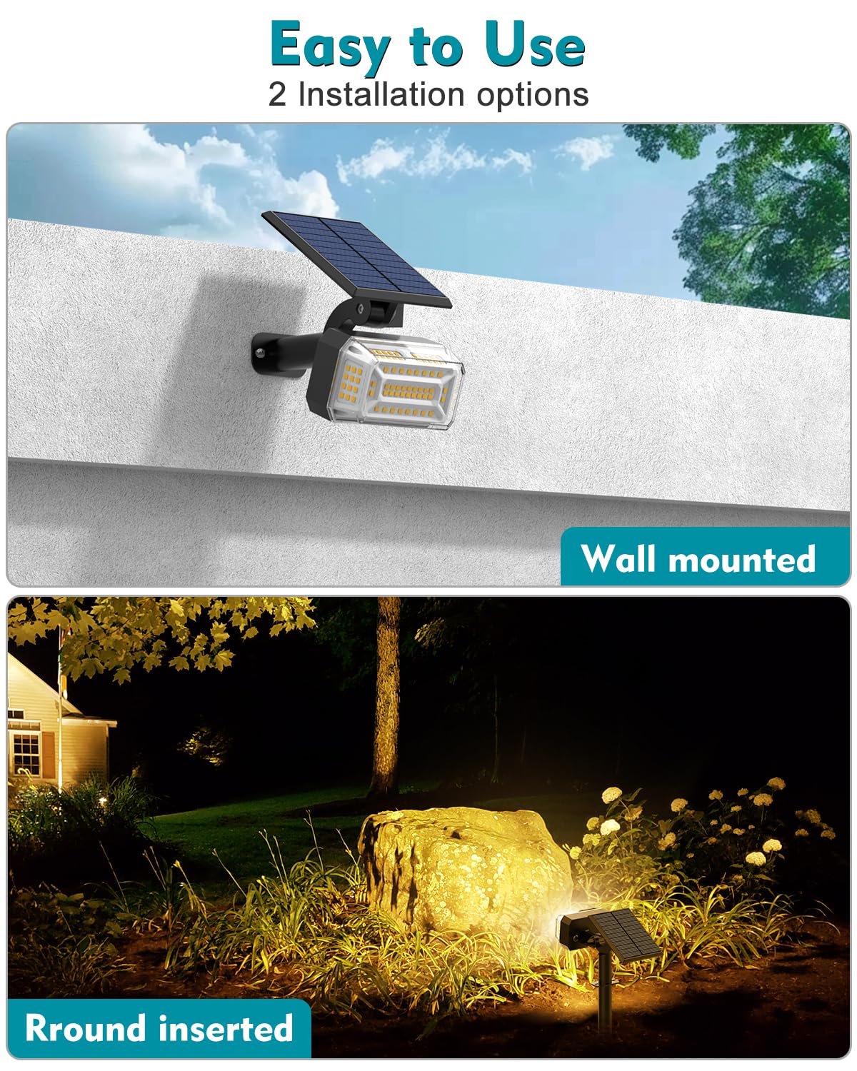 Solar Spot Lights Outdoor Waterproof IP65, 102 LEDs Solar Spotlights with Adjustable Light & Panel, [4 Modes/6 Pack] Landscape Flood Powered Lights for Outside Yard Garden Pathway(Warm White)