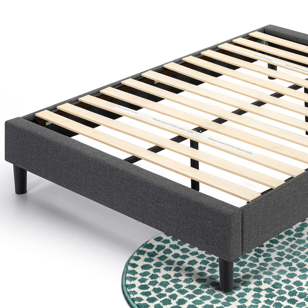 Zinus Curtis Upholstered Platform Bed Frame, Mattress Foundation, Wood Slat Support, No Box Spring Needed, Eco Friendly WonderBox (TM) Packaging, Dark Grey, Full