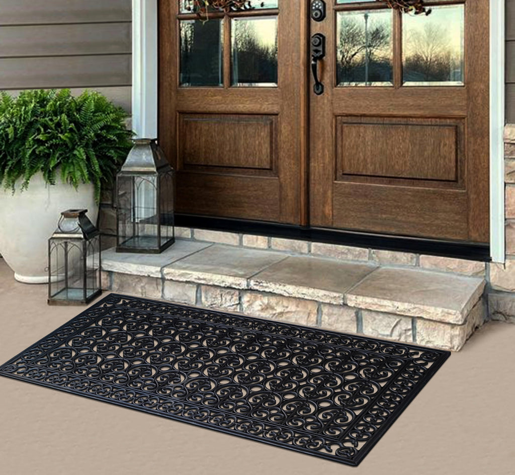 A1 Home Collections 19-LB Heavy Duty Rubber Doormat 24"×57" - Won't Blow Away | Outside Front Door Mat, Mud Dirt Scraper, Non-Slip Drainage Mat for Entryway Patio Garage, All-Weather, 100% Rubber Mats