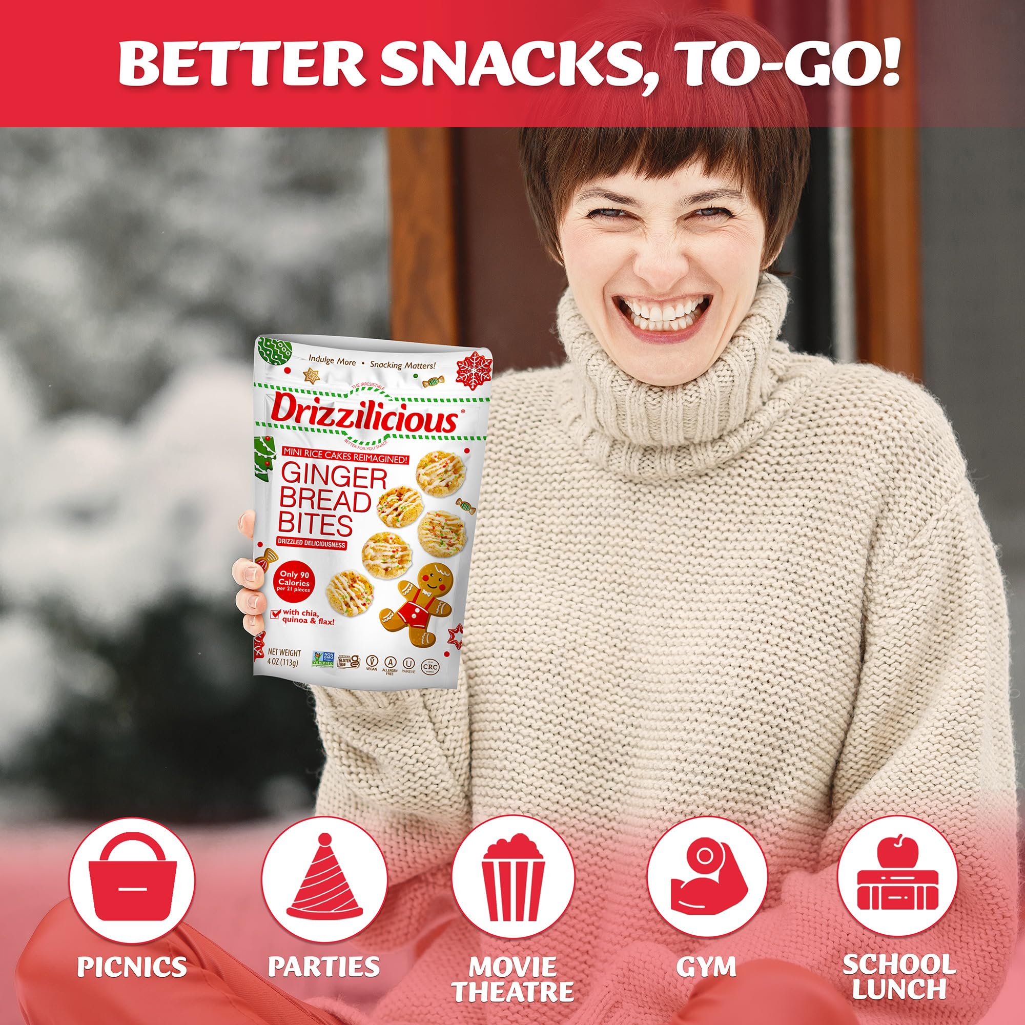 Drizzilicious Mini Flavored Rice Cakes - Rice Crisps, Healthy Snack for Adults and Kids, Vegan, Gluten Free Snack, 90 Calories Per 21 Pieces, S'mores & Cinnamon Swirl - 4 oz (Pack of 6)