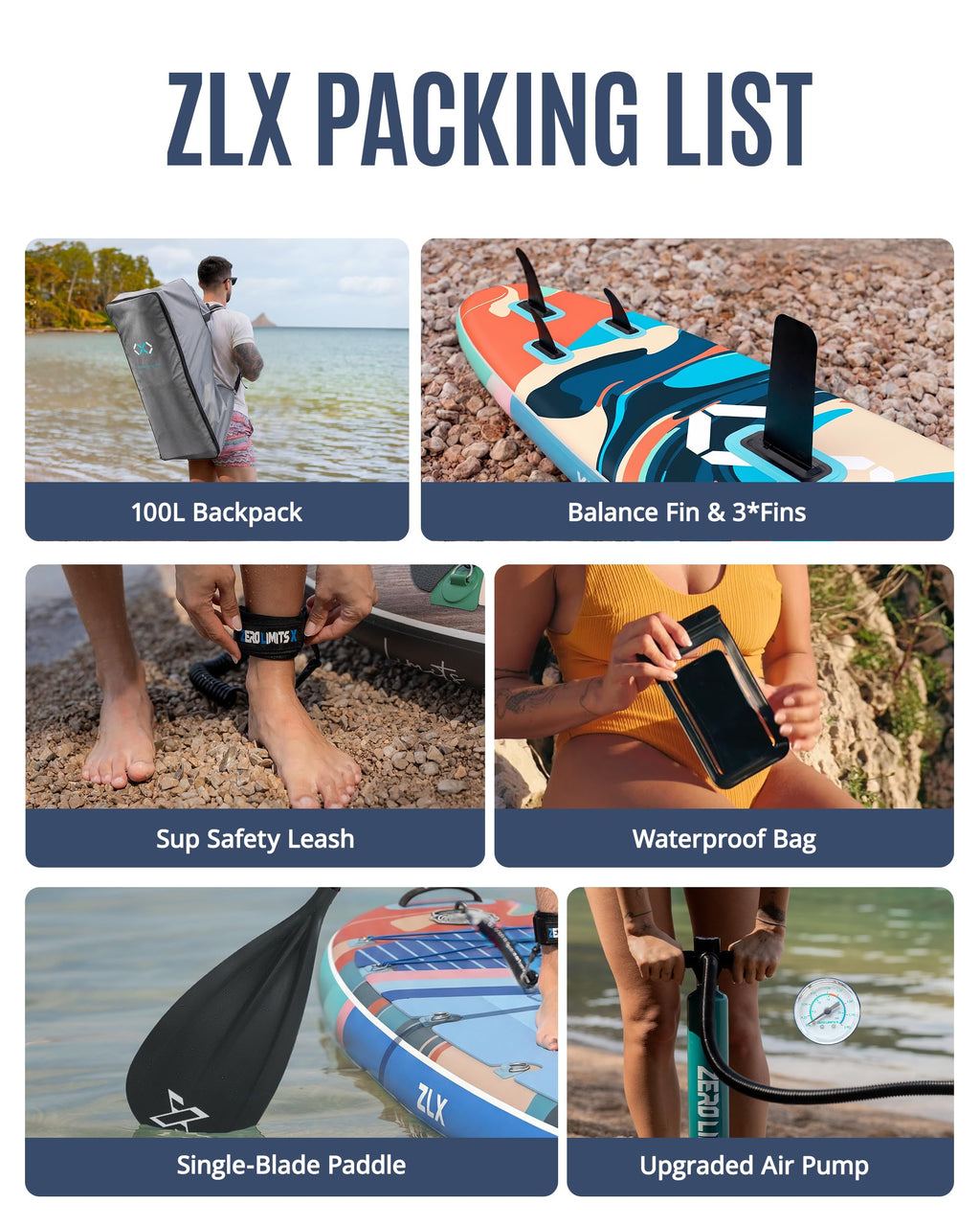 ZLX 11'6"x35" Ultra Wide Inflatable Stand Up Paddle Board | Stable Non-Slip Deck Pad, Unique Fin System, Premium SUP Accessories & Backpack - Upgraded Pump for Adults, All Skill Levels