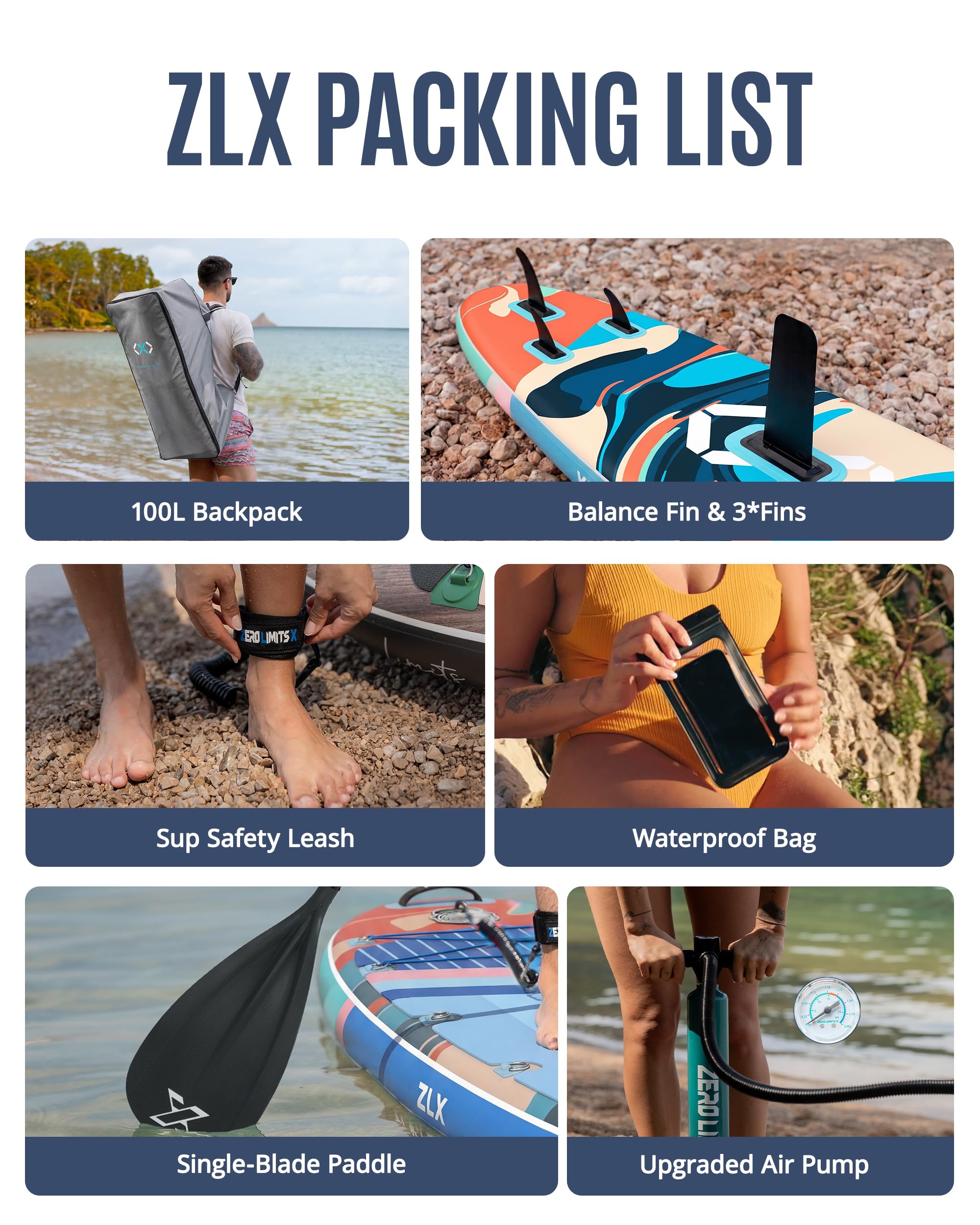 ZLX 11'6"x35" Ultra Wide Inflatable Stand Up Paddle Board | Stable Non-Slip Deck Pad, Unique Fin System, Premium SUP Accessories & Backpack - Upgraded Pump for Adults, All Skill Levels