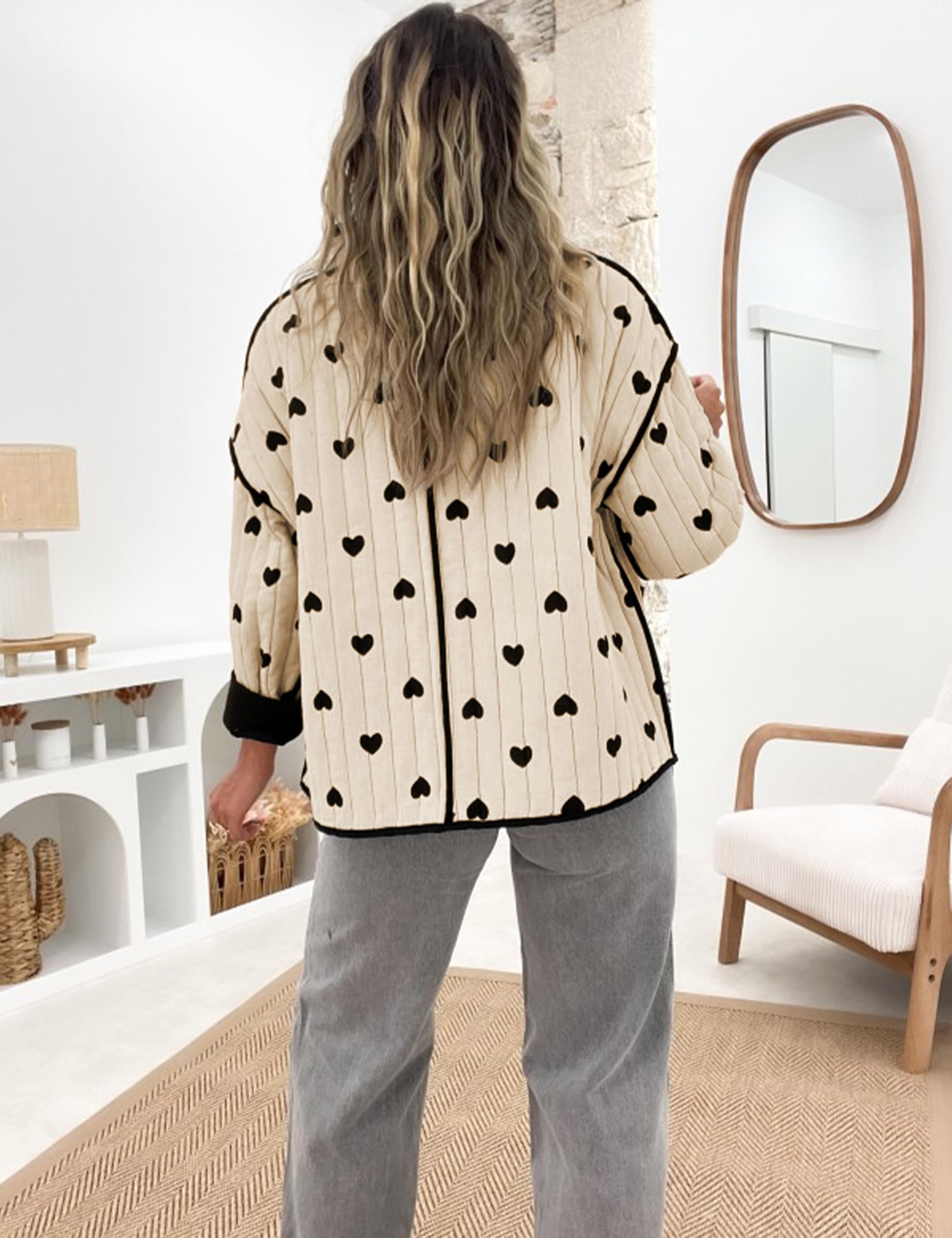 Omoone Women's Cropped Quilted Jacket Floral Printed LightWeight Padded Puffer Cardigan Coat Outwear