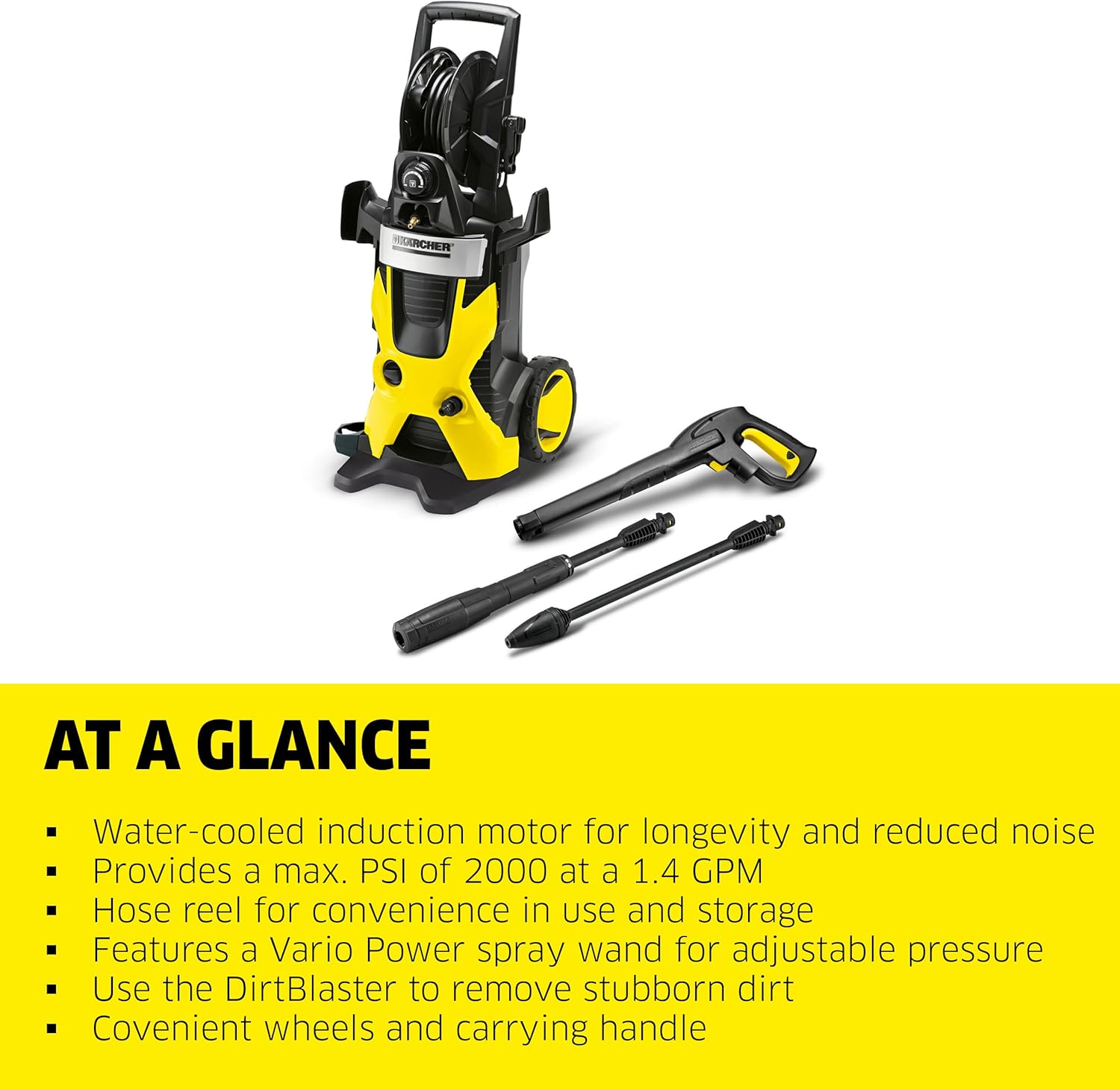 Kärcher K5 Premium, 1.4 GPM Pressure Washer with Hose Reel, Vario Power & Dirtblaster Wands - 2000 PSI